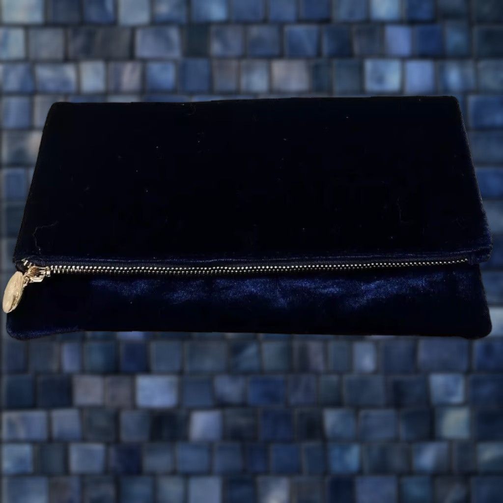 New Blue Velvet Fold Over Clutch Handbag Gold Chain Purse, Women's