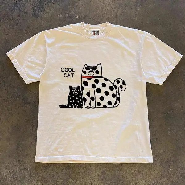 Japanese Brand Fuyuka x Kanno Cat print retro all-match tee Size US L / EU 52-54 / 3 - 5 Thumbnail