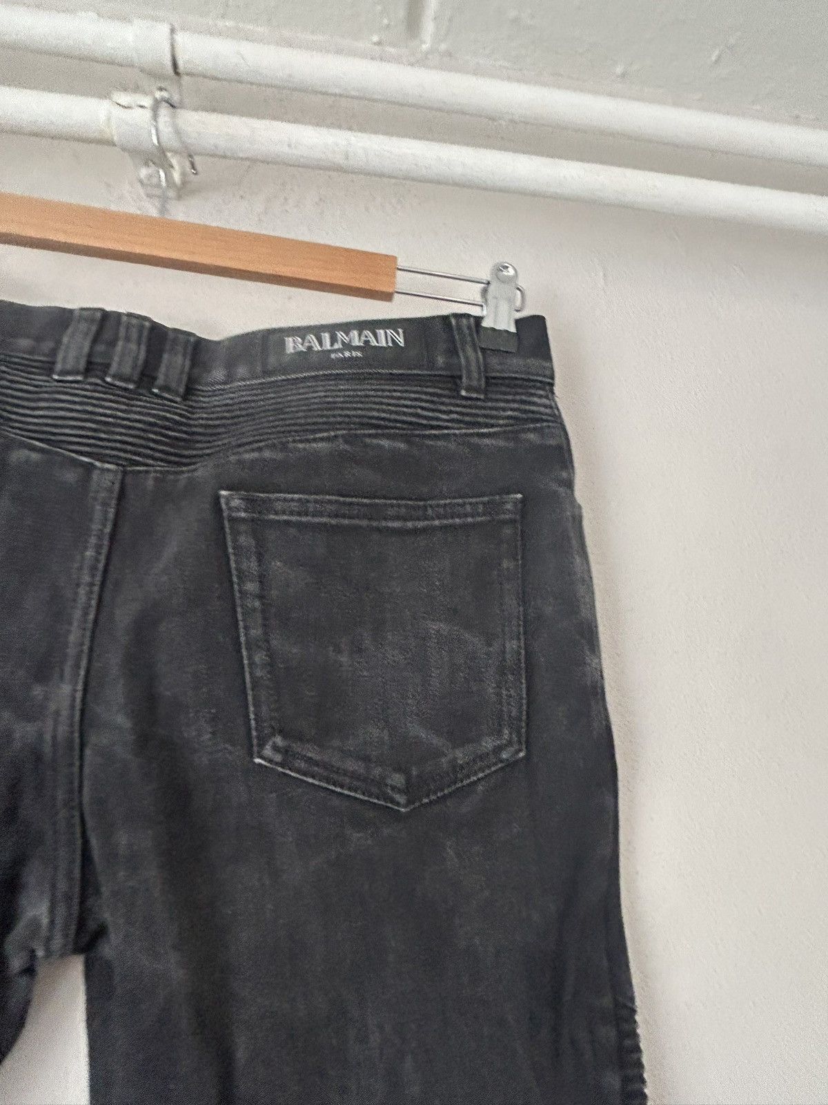 Balmain Balmain Black Biker Jeans with Ribbed Panel Detailing Size US 30 / EU 46 - 7 Thumbnail