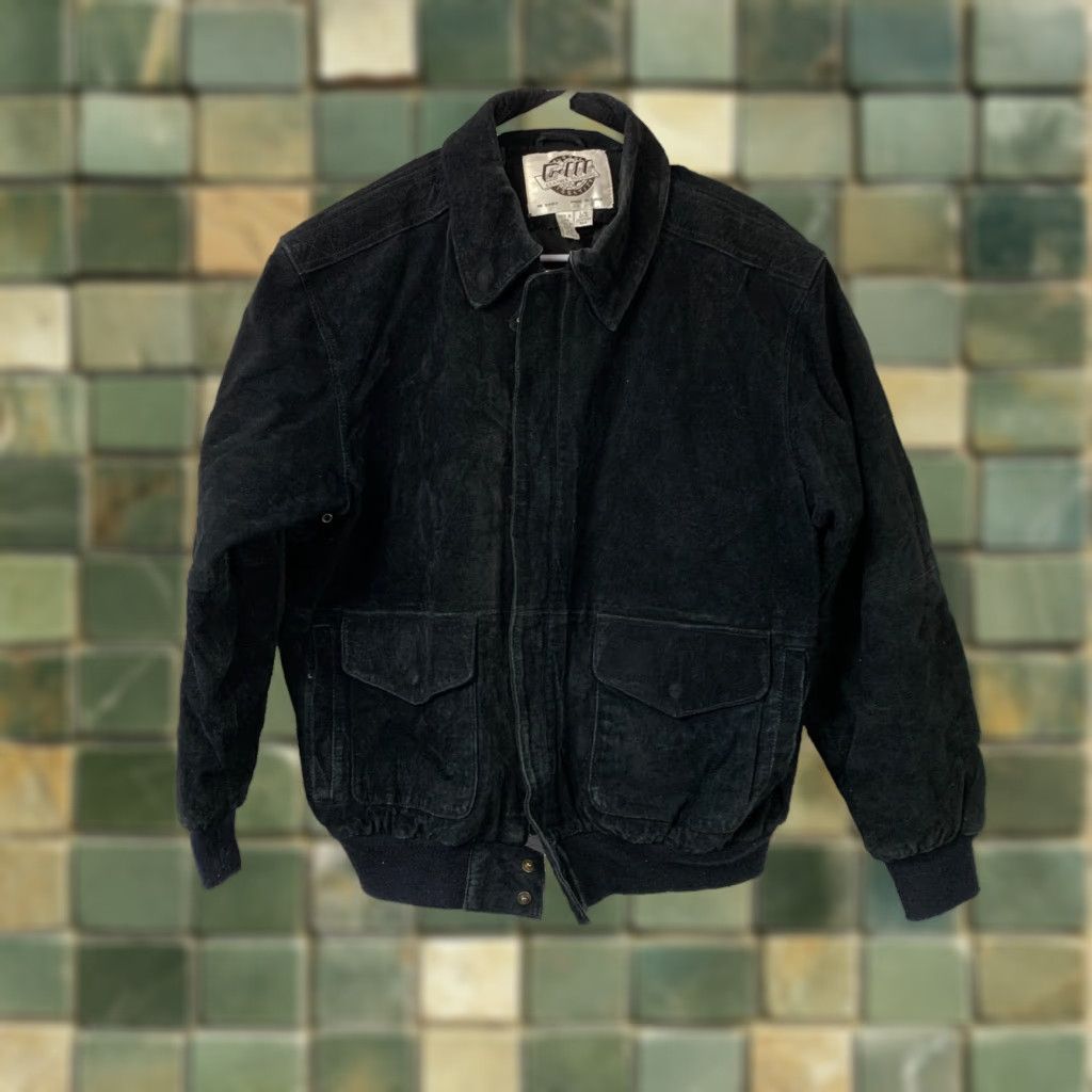 Vintage VINTAGE GIII Black Zip Suede Leather Bomber Jacket Large Petite Hoodie? No Size US L / EU 52-54 / 3 - 1 Thumbnail