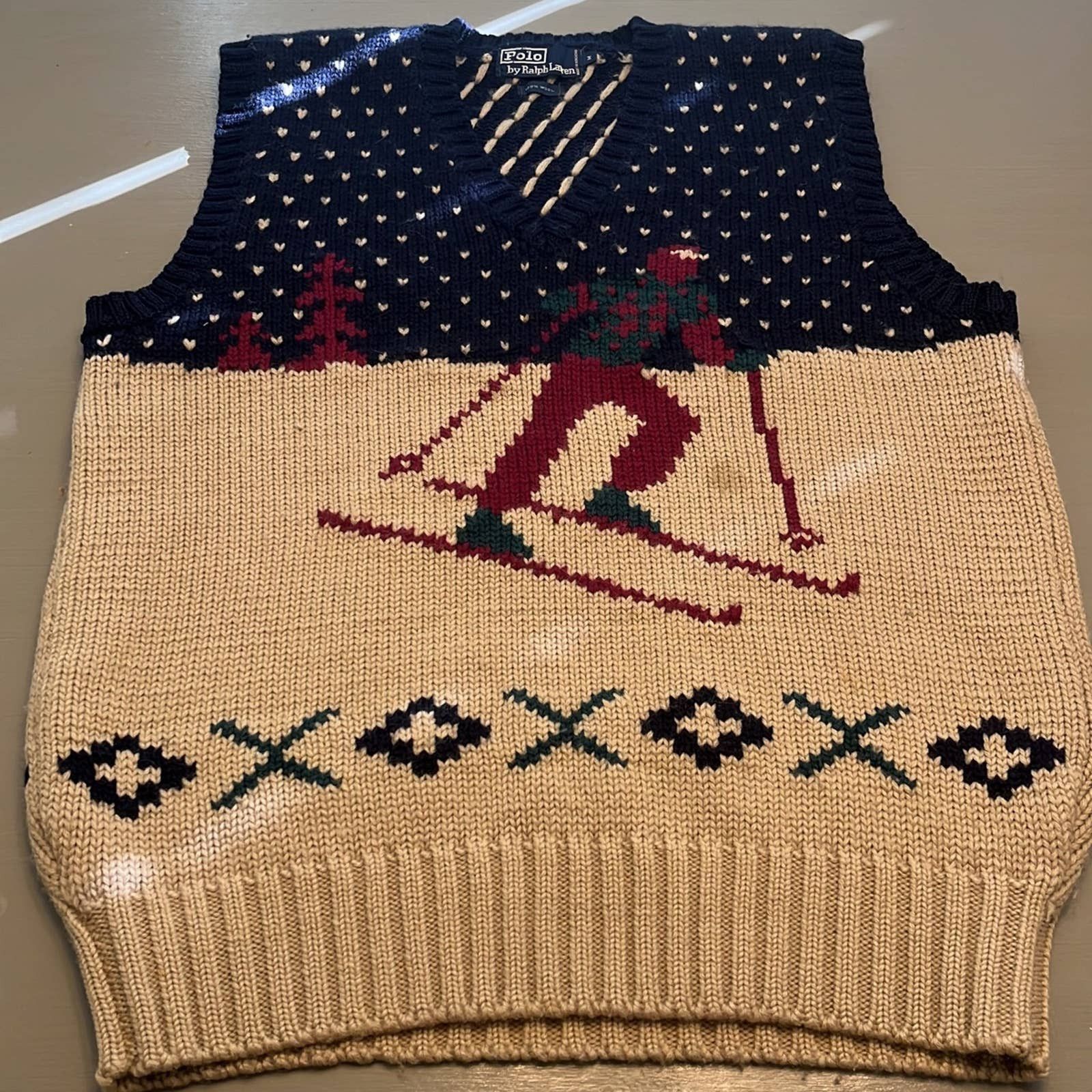 image of Vintage 1980's Polo Ralph Laurent Wool Ski Vest in Beige, Men's (Size Medium)