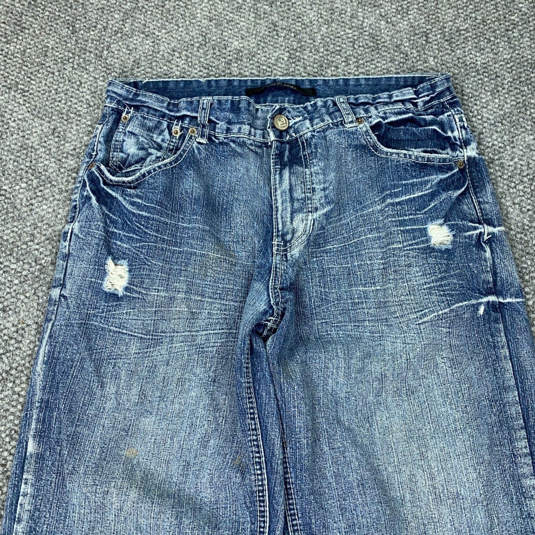 Ecko Unltd. VINTAGE Ecko Unltd. Men's Denim Jeans Size 34 Relaxed Fit Bootcut Distressed Raw Hem Hip Hop Grunge Blue Size US 32 / EU 48 - 2 Thumbnail