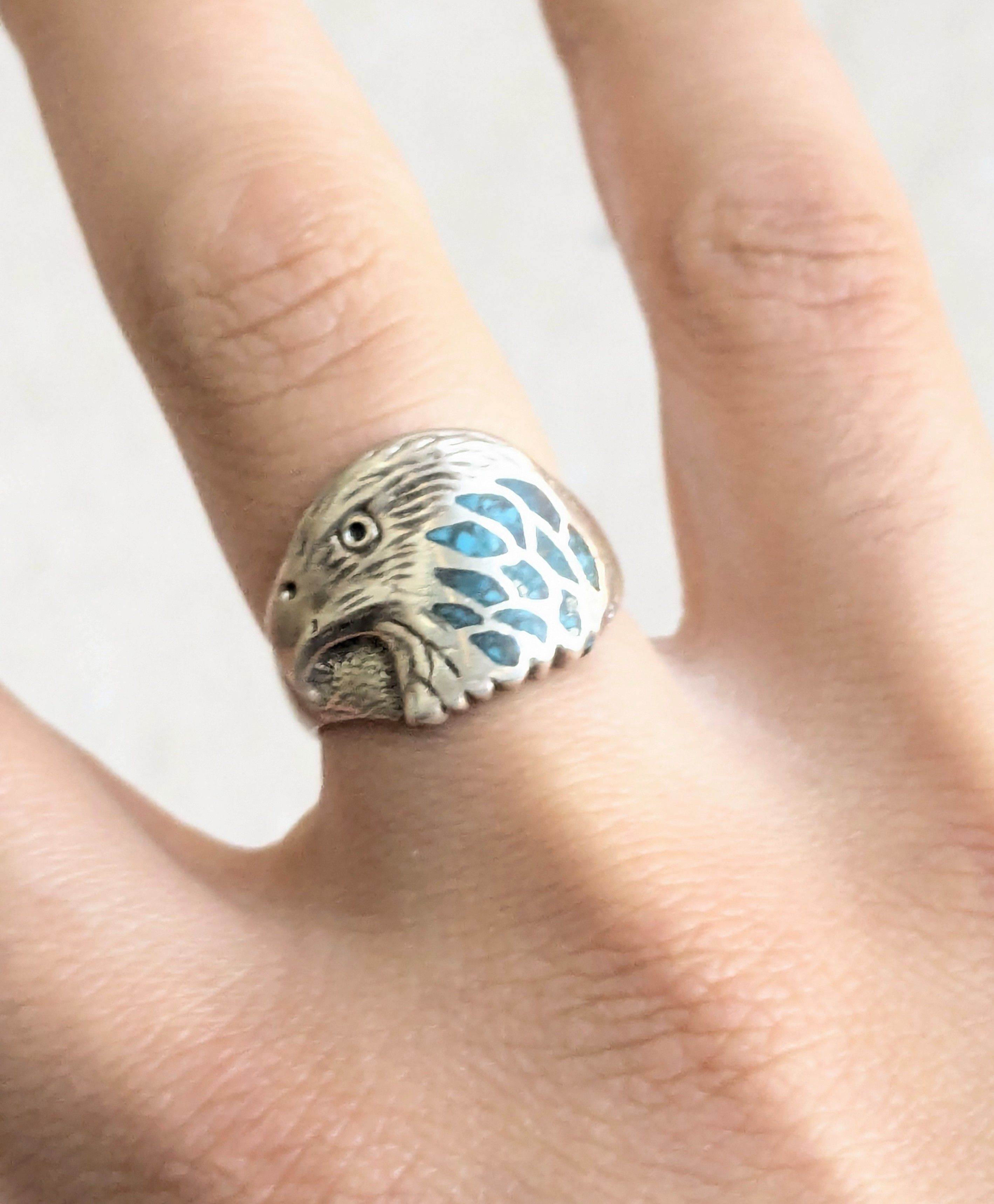 Sterling Silver LAZ Sterling Silver Ring Crushed Turquoise Eagle 8.75 Size ONE SIZE - 9 Thumbnail