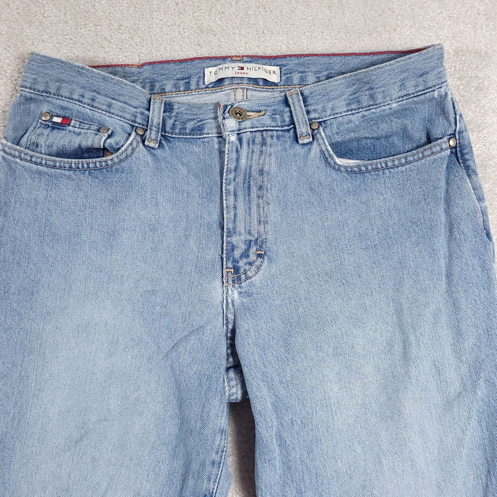 Tommy Hilfiger VINTAGE Tommy Hilfiger Jeans Womens 4 High Rise Straight Leg Denim 90s Distressed Embroidered Logo Button Pocket Mens? Ladies Size 27" / US 4 / IT 40 - 3 Thumbnail
