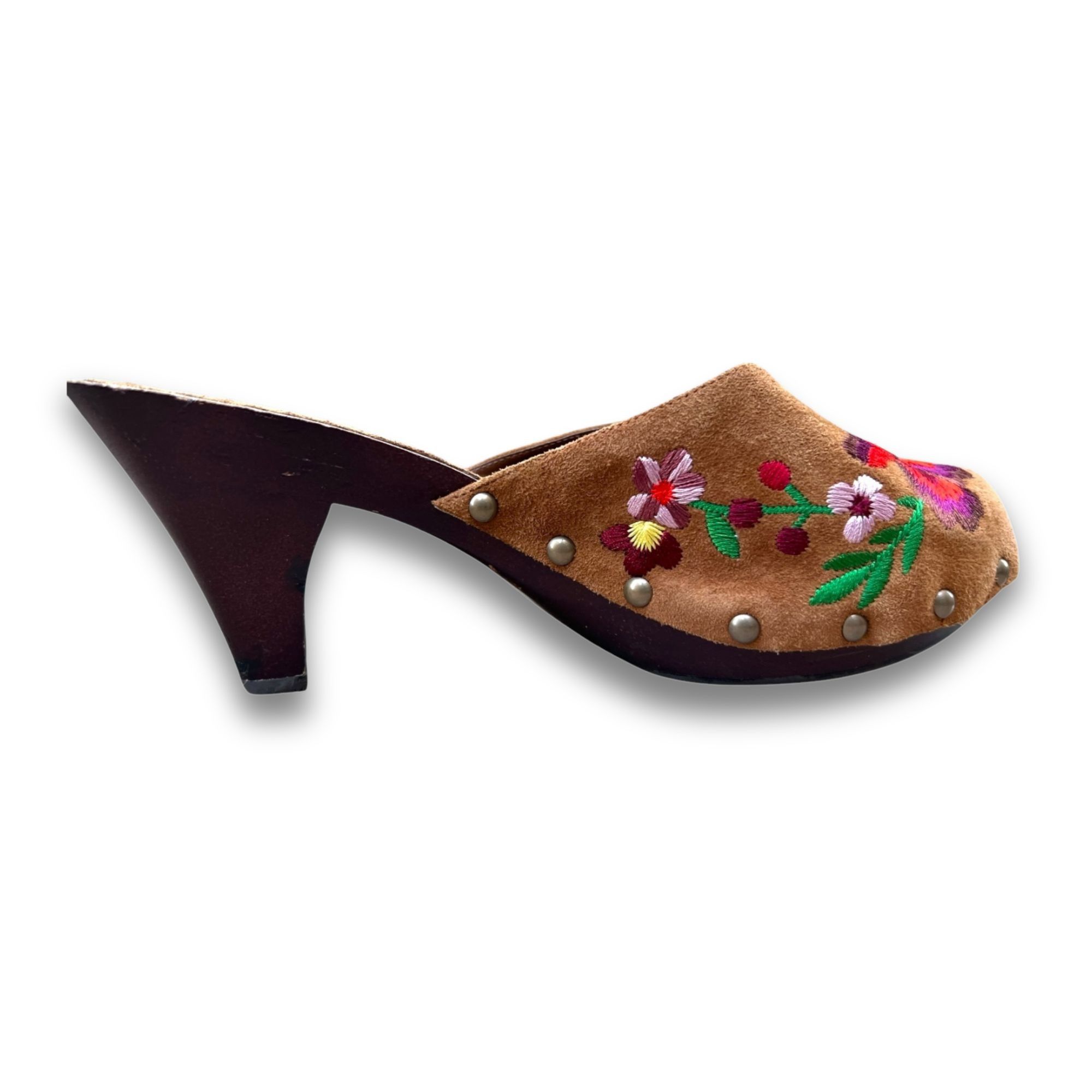 Other Beverly Feldman Floral Wooden Heels Womens Embroidered Suede Size US 7 / IT 37 - 5 Thumbnail