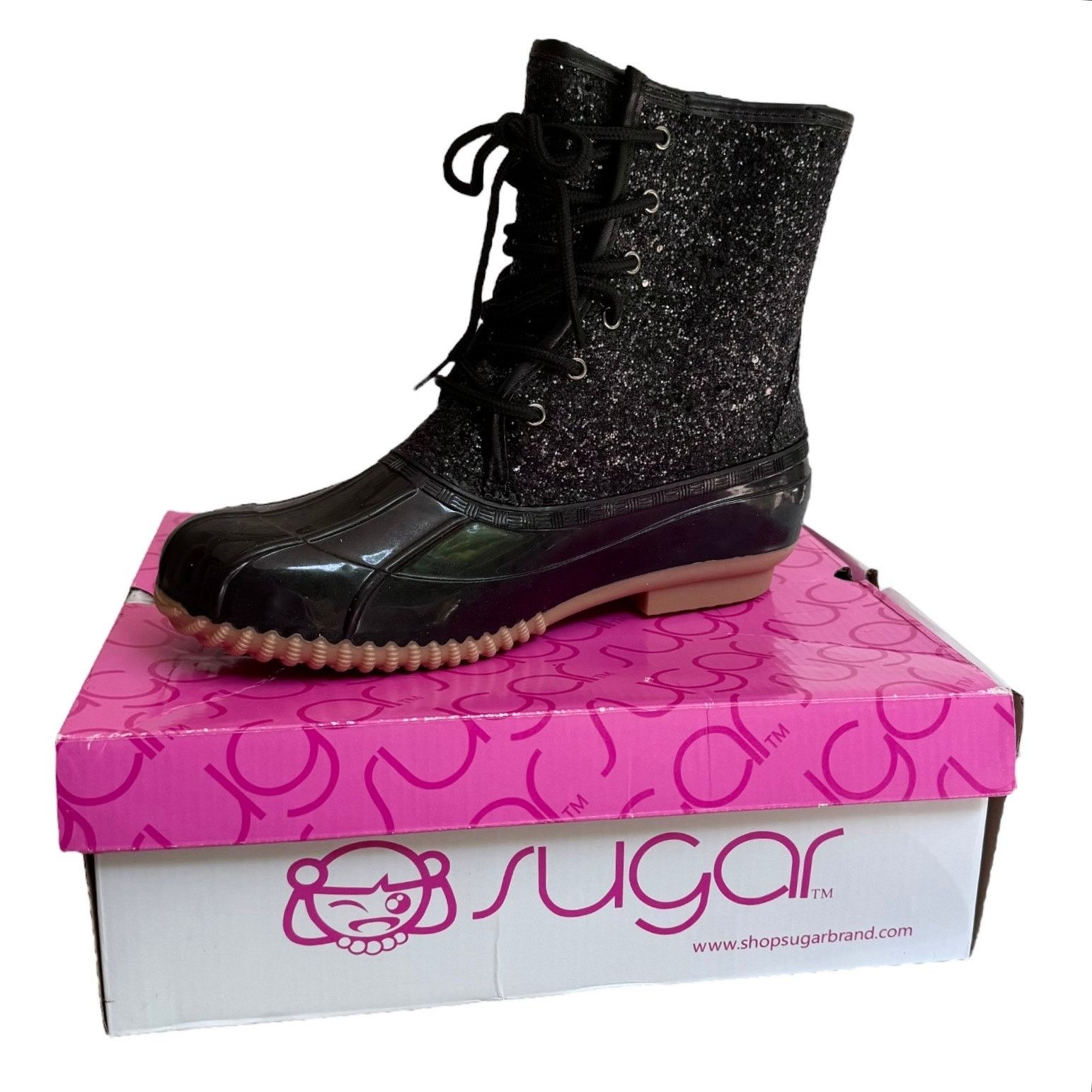 New Sugar Skipper Glitters Duck Boots Women's 8 Shoes Black