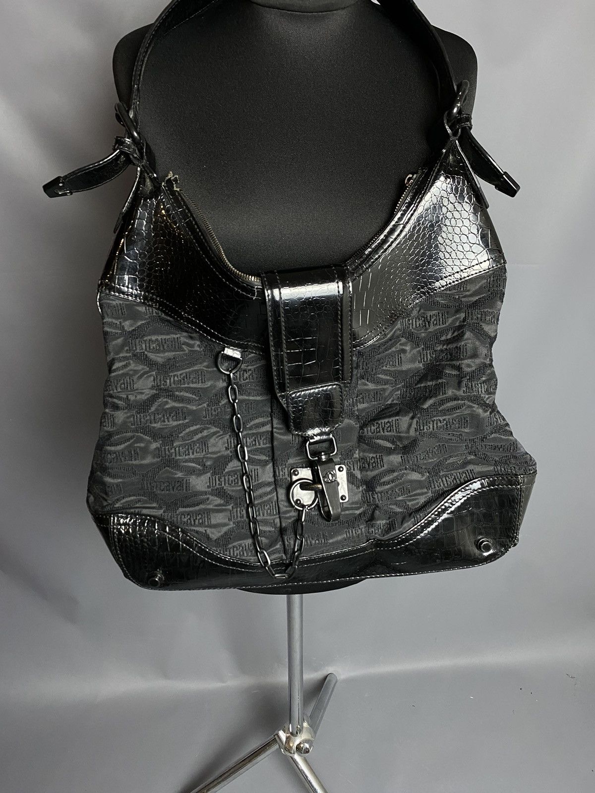 Just Cavalli Just Cavalli Shoulder Bag Black Monogram Leather trim Detail Size ONE SIZE - 1 Thumbnail