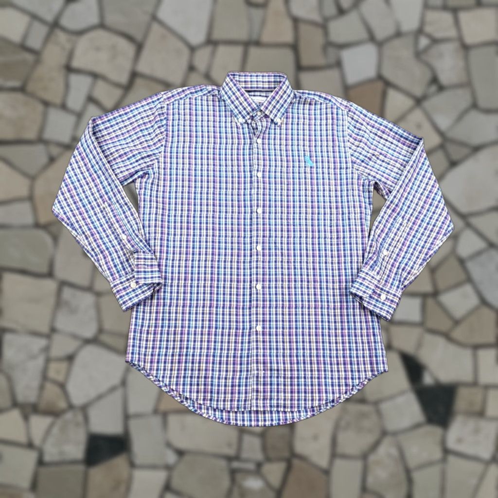 Peter Millar VINTAGE NO? (skip) Peter Millar Shirt Men Medium Blue Purple Plaid Button-Up Silk Blend Performance Shirt Size US M / EU 48-50 / 2 - 1 Thumbnail
