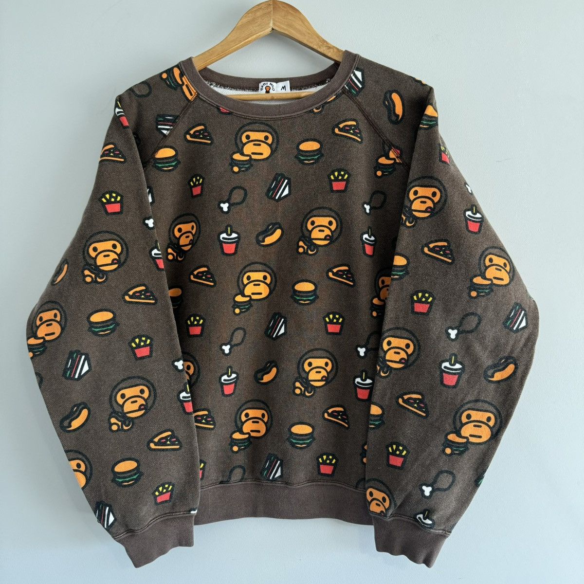image of Bape Og Baby Milo Junk Food Crewneck Sweater in Brown, Men's (Size Medium)