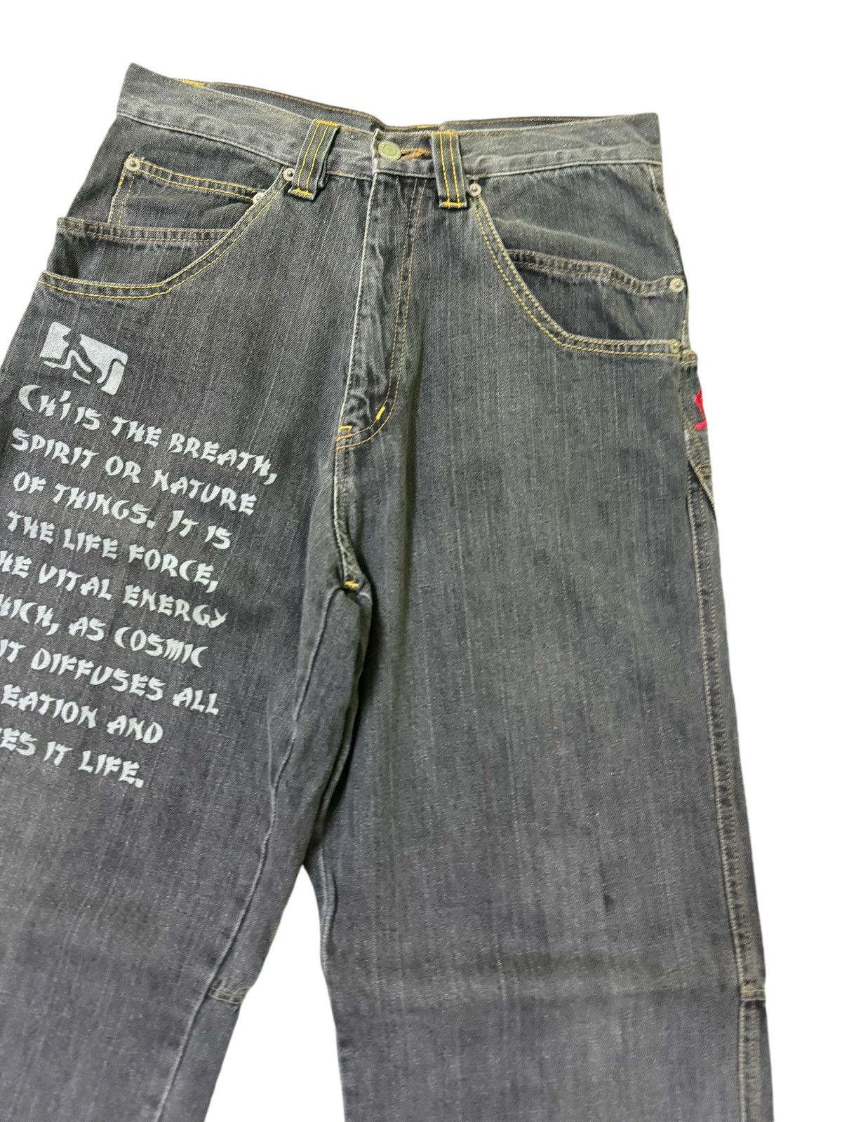 DrunknMunky × Japanese Brand Baggy DRUNKN MUNKY Embroidery Logo Poem Design Denim Size US 28 / EU 44 - 5 Thumbnail