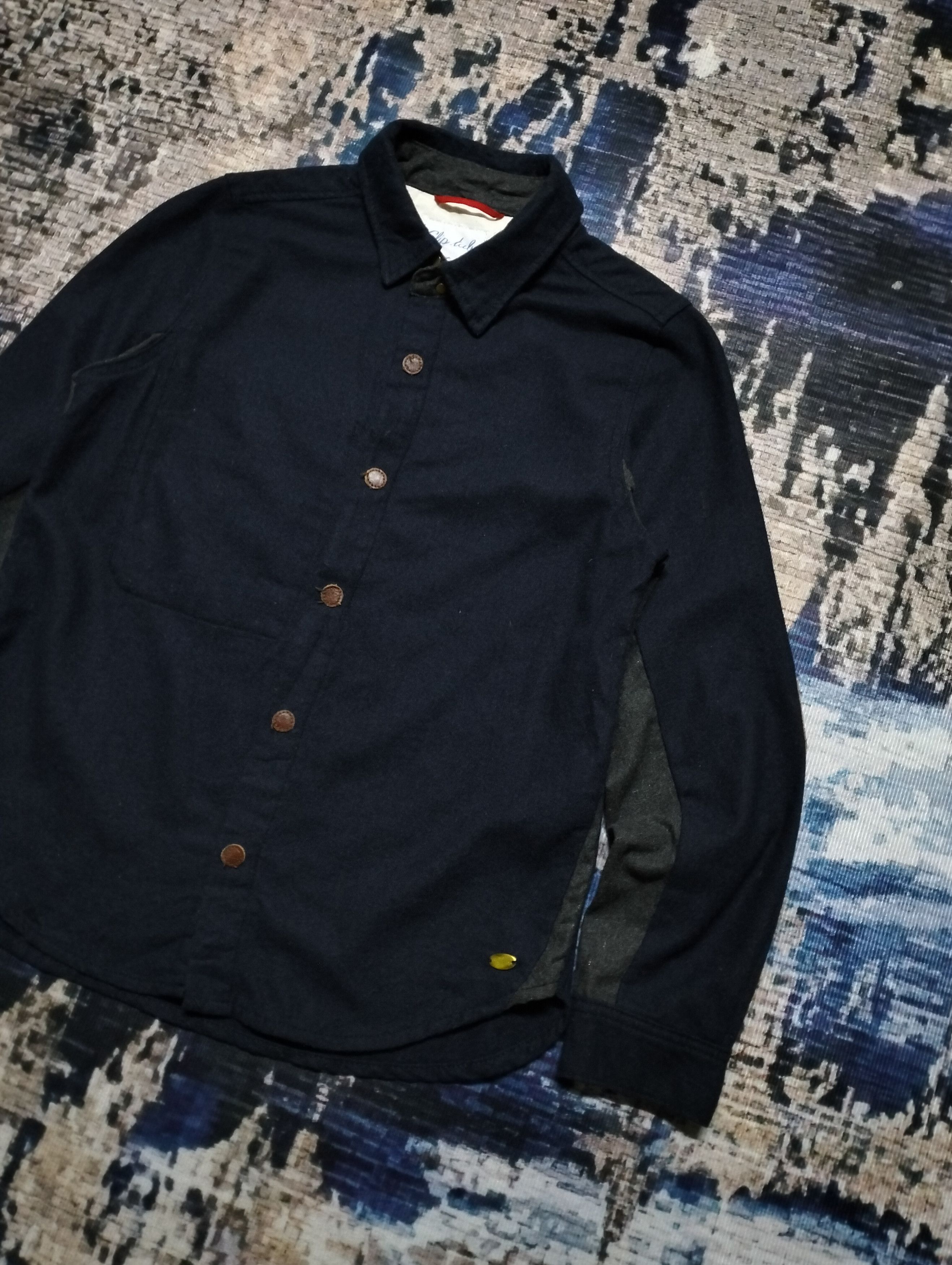 Japanese Brand Clip.Tab Marine Peche Wool Shirt Button Down Leather Part Size US S / EU 44-46 / 1 - 5 Thumbnail