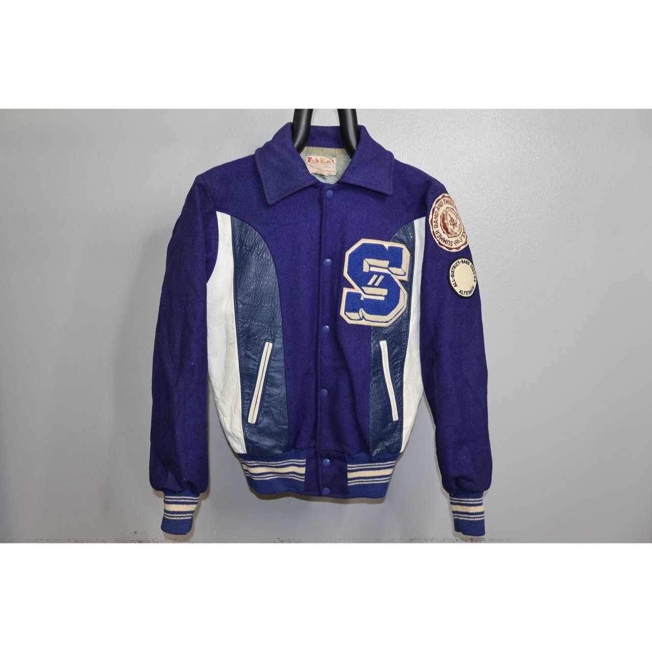 Vintage Vintage 60s Fab Knit Wool Varsity Letterman Jacket Blue 36 Size US S / EU 44-46 / 1 - 1 Thumbnail