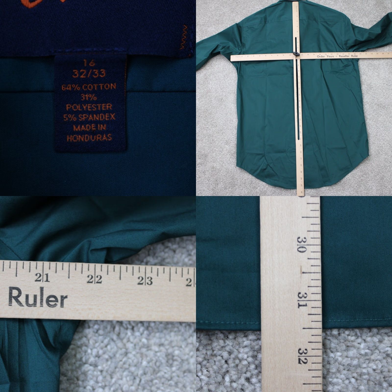Egara Egara Dress Shirt Mens 16, 32/33 Green Regular Long Sleeve Button Shirt Size 42R - 9 Thumbnail