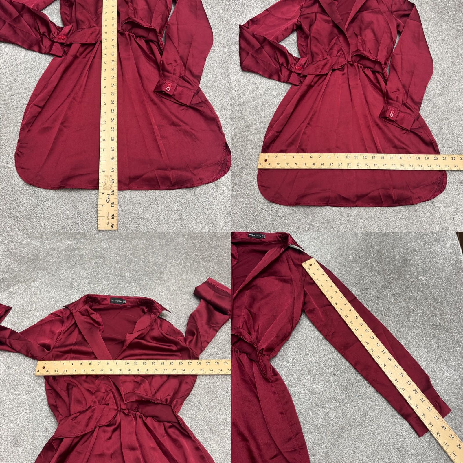 PrettyLittleThing PRETTYLITTLETHING Satin Wrapped Shirt Dress Womens 6 Burgundy Red Long Sleeve Shirt Dress Womens 6 Burgundy Red Long Sleeve Size M / US 6-8 / IT 42-44 - 9 Thumbnail