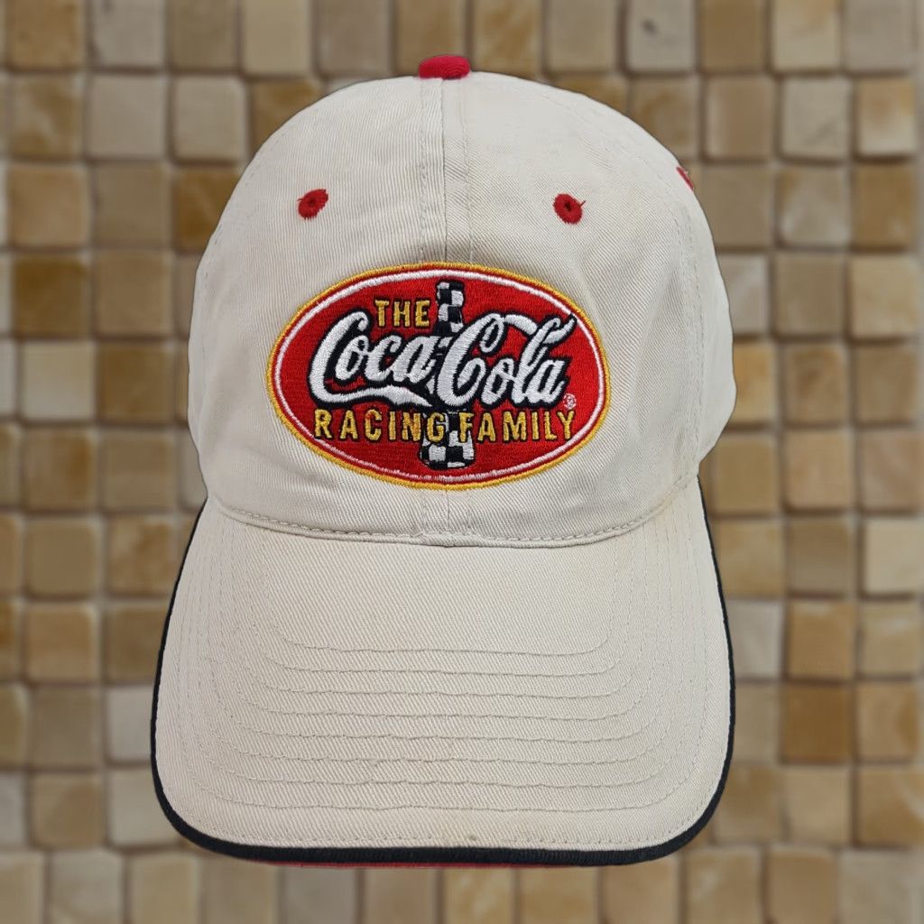 Vintage VINTAGE Coca-Cola Racing NASCAR Team Adjustable Baseball Cap Hat OSFA Beige Retro 90s Mens Size ONE SIZE - 1 Thumbnail