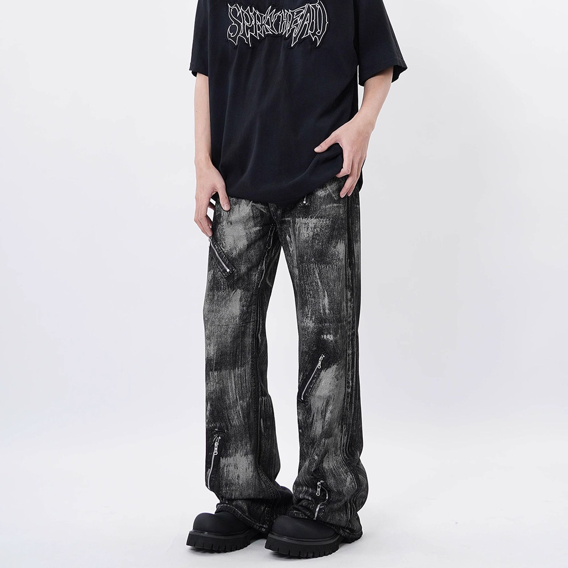 Japanese Brand Retro loose tie dye zipper micro flared jeans Size US 32 / EU 48 - 4 Thumbnail