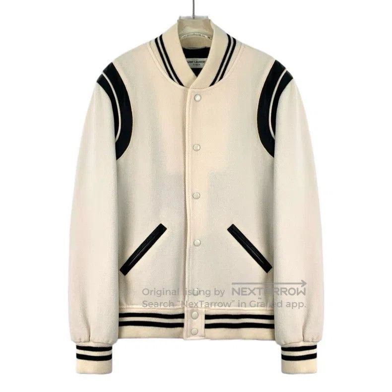 Saint Laurent Paris Saint Laurent Paris Beige Striped Stand Collar Single Brea Size US M / EU 48-50 / 2 - 1 Thumbnail