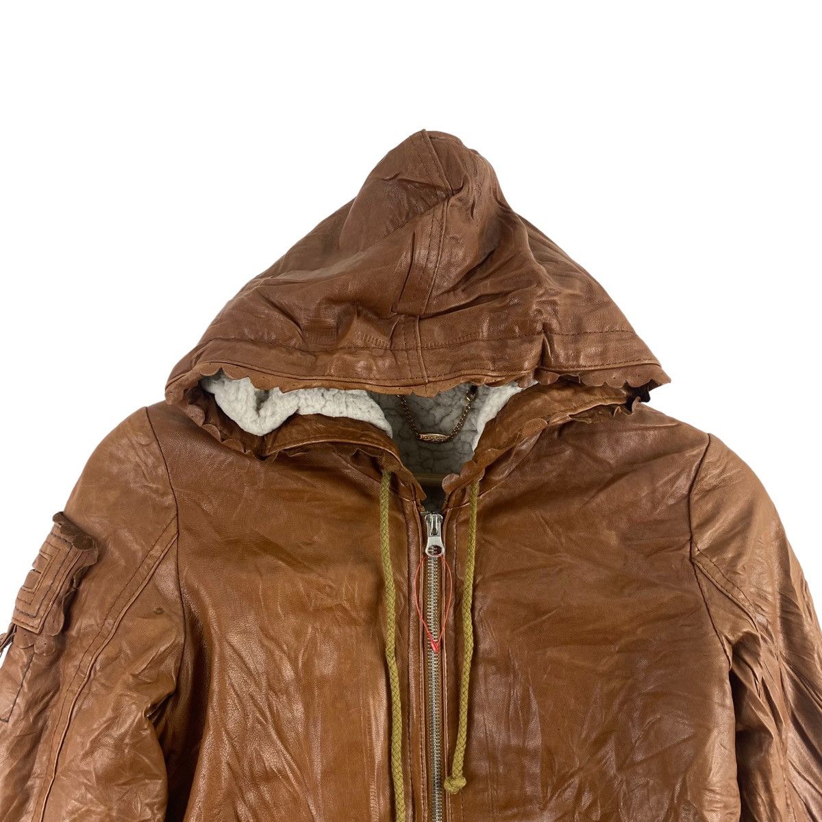 Japanese Brand LANGUAGE Japanese Brand Hooded Brown Leather Jacket Size US XXS / EU 40 - 2 Thumbnail