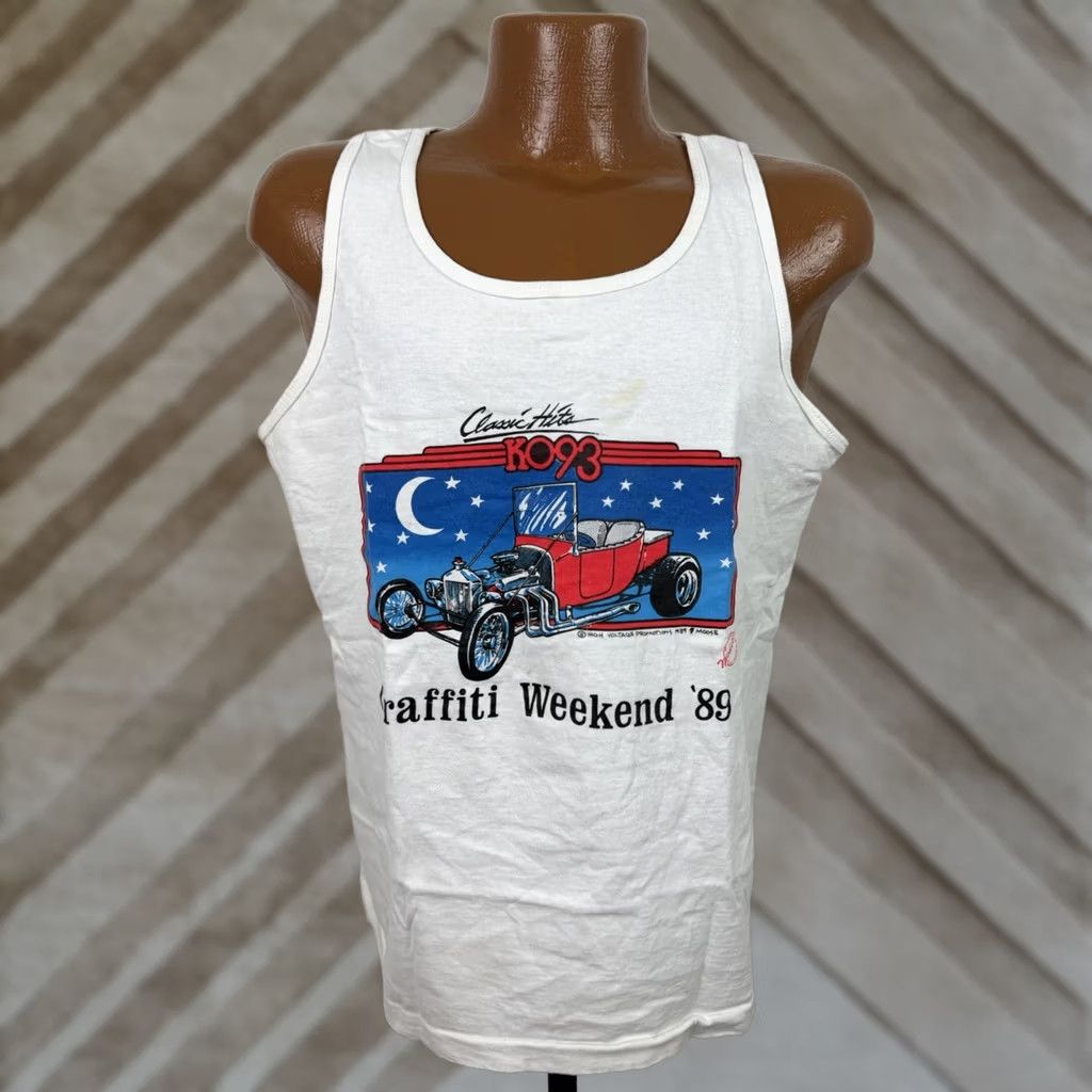 Fruit Of The Loom VINTAGE Hot Rod Cars Grafitti Tank Top Mens Large 80s Weekend Car Show White Size US L / EU 52-54 / 3 - 1 Thumbnail