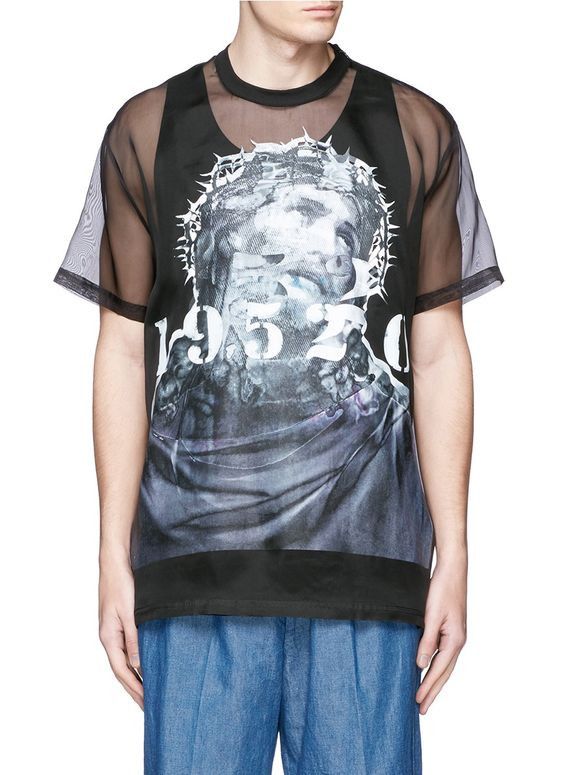 Givenchy Black Jesus 19520 Organza Silk Oversized T-Shirt Size XS / US 0-2 / IT 36-38 - 2 Thumbnail