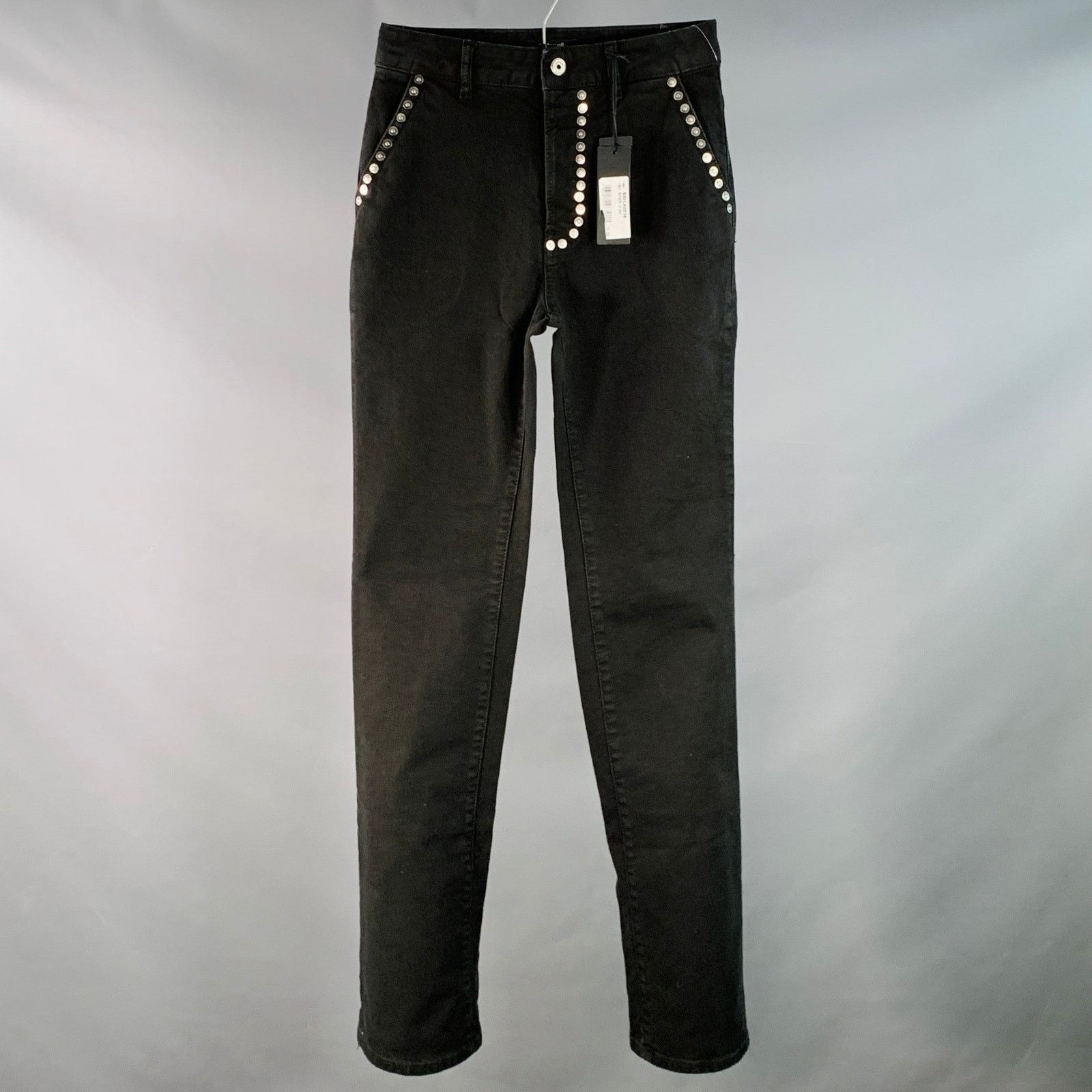 Just Cavalli Size 26 Black Silver Cotton Denim Studded Button Fly Jeans Size 26" / US 2 / IT 38 - 1 Thumbnail