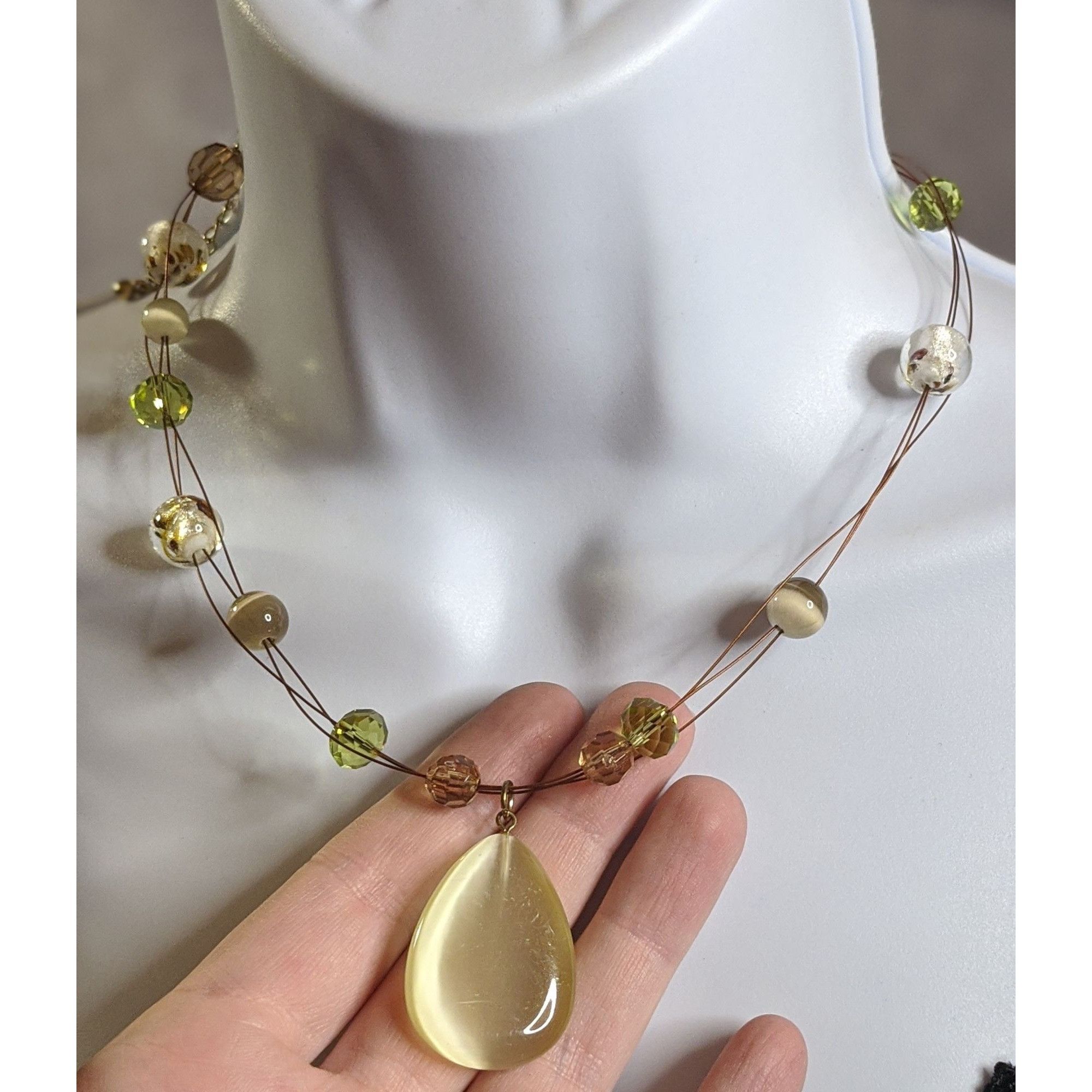 Other Spring Inspired Beaded Necklace With Yellow Teardrop Glass P Size ONE SIZE - 2 Thumbnail