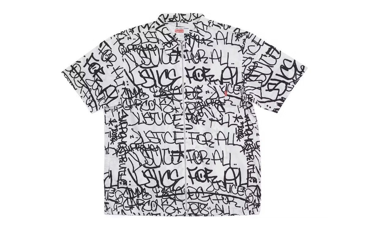 Supreme X CDG Graphic White Zip Up Shirt White FW18