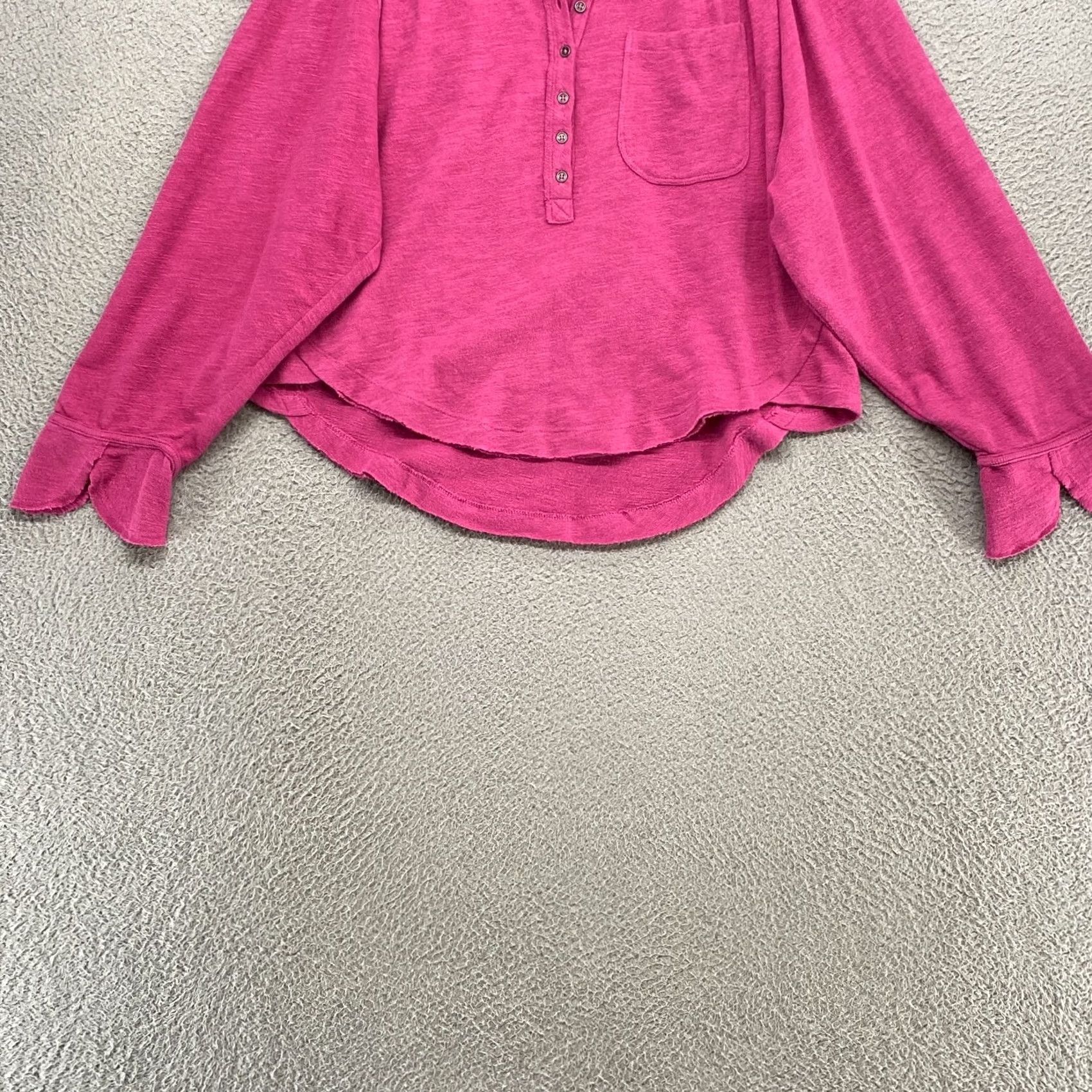 Vintage Pilcro Boxy Puff Sleeve Henley Top Womens Medium Pink Terry Cropped Oversized Relaxed Vince? Size M / US 6-8 / IT 42-44 - 3 Thumbnail