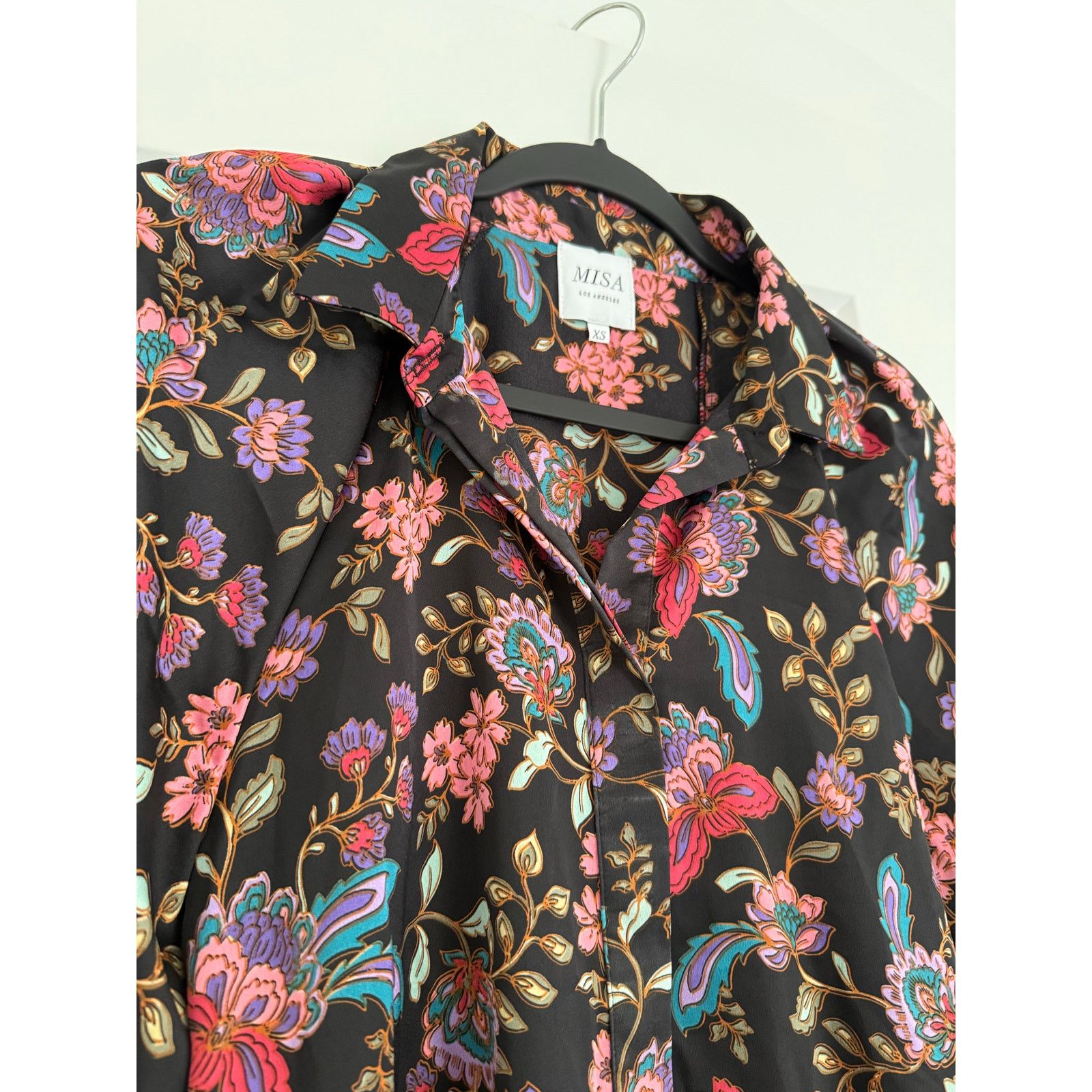 MISA Los Angeles $198 New Misa Floral Silky Button Down - XS - Black / Pink Size XS / US 0-2 / IT 36-38 - 3 Thumbnail