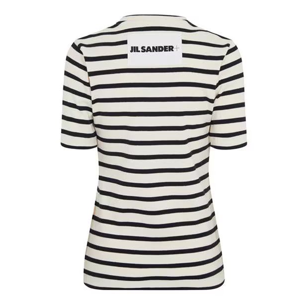 Jil Sander o1g2r1mq1024 Cotton Striped Logo T-Shirt Butter & Black Size S / US 4 / IT 40 - 3 Thumbnail