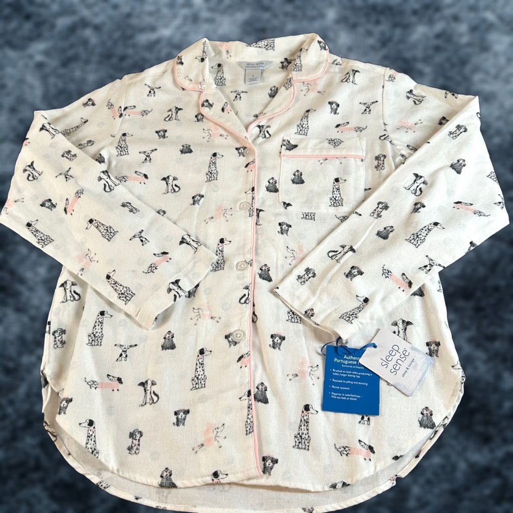 Vintage Sleep Sense Dog Print Pajama Top Flannel Sleepwear Button Up White Womens S Size S / US 4 / IT 40 - 1 Thumbnail