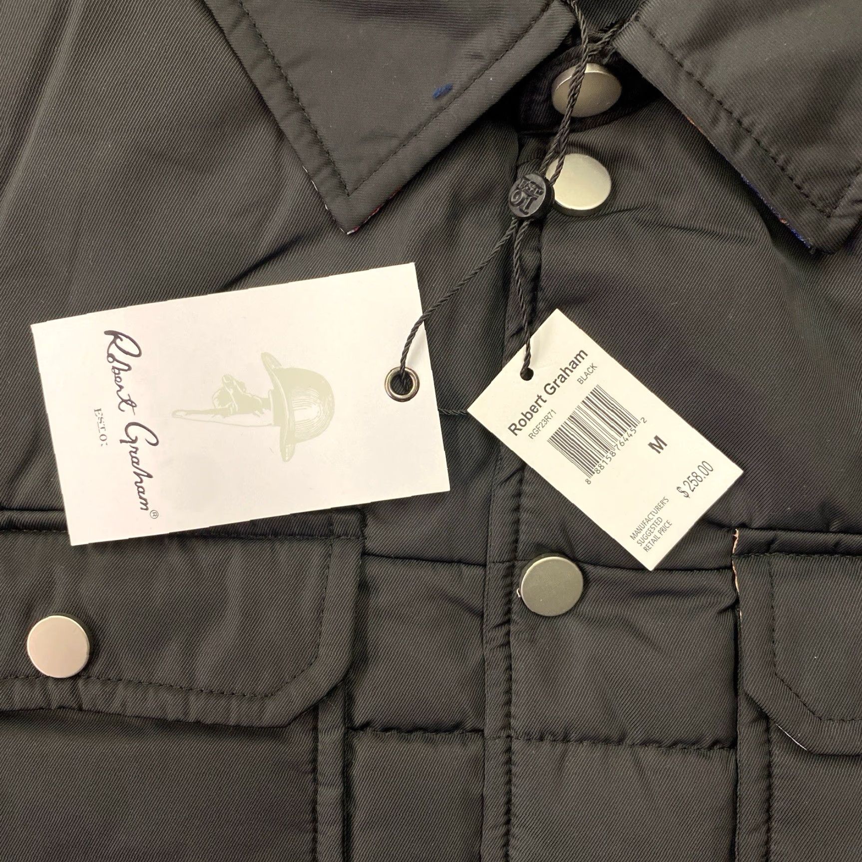 Robert Graham Robert Graham Jacket Mens Medium Black Quilted Snap Zip Pockets NEW NWT Size US M / EU 48-50 / 2 - 2 Thumbnail