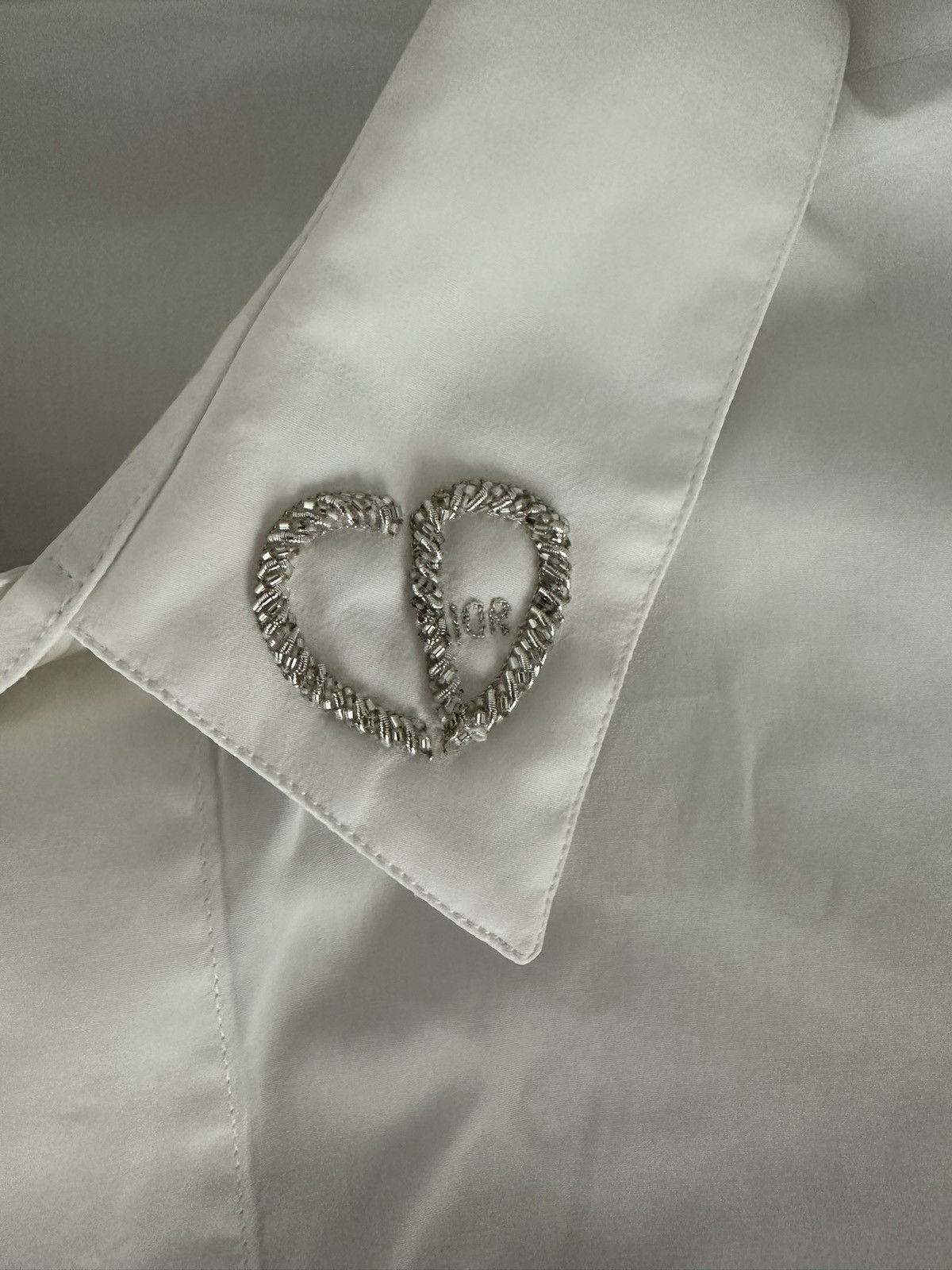 Dior Dior White Button Up Heart Metallic Embroidered Poplin Shirt Size US L / EU 52-54 / 3 - 3 Thumbnail