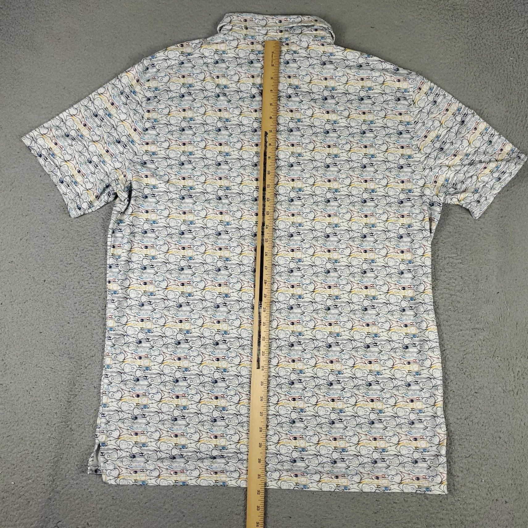 Vintage 1764 Polo Shirt Mens XL Blue Guitar Print Casual Short Sleeve Golf Shirt Polo Shirt Mens XL Blue Guitar Print Size US L / EU 52-54 / 3 - 3 Thumbnail
