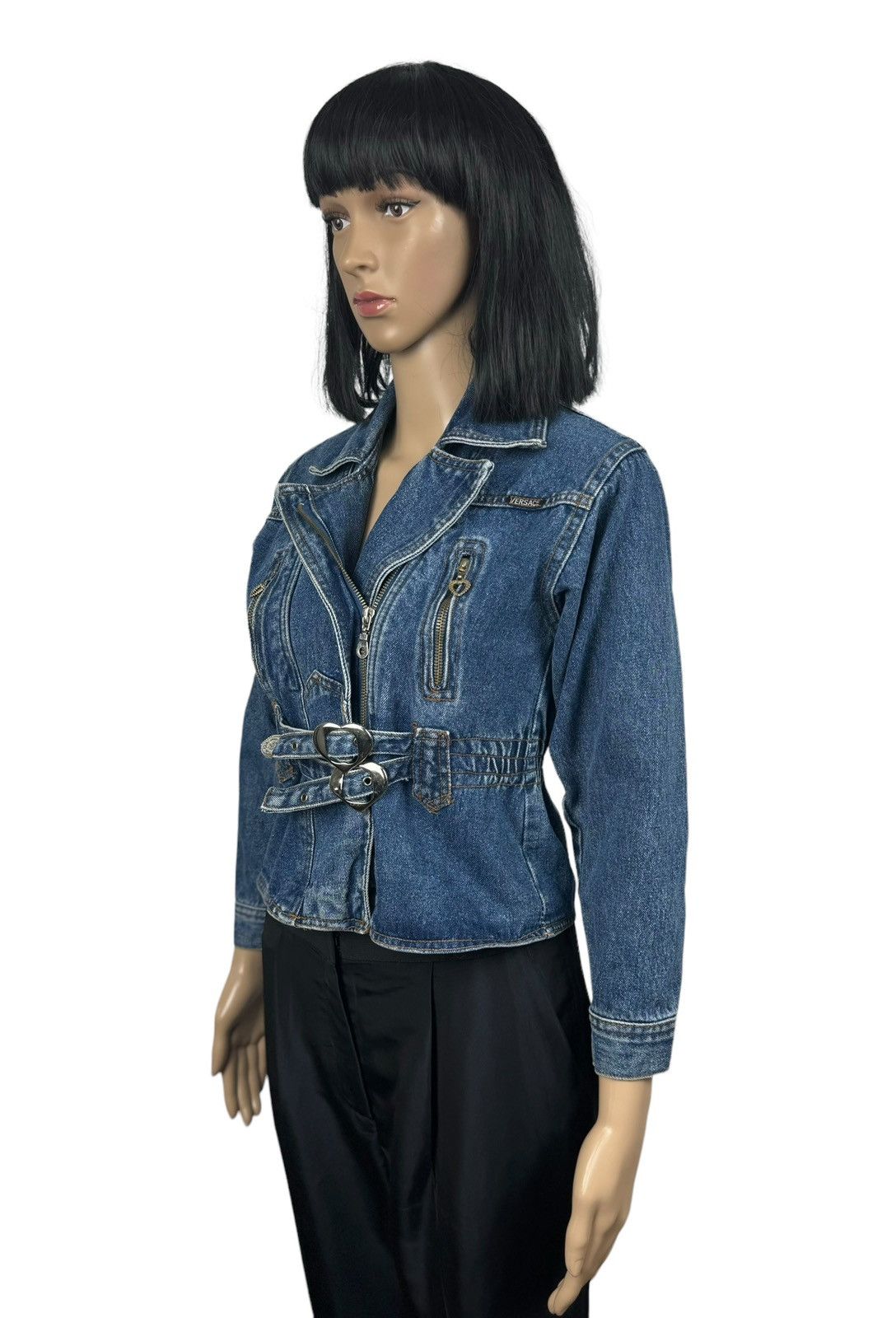 Versace Jeans Couture × Vintage Vintage Versace 1980s Denim Heart Biker Jacket size XS Size XS / US 0-2 / IT 36-38 - 6 Thumbnail