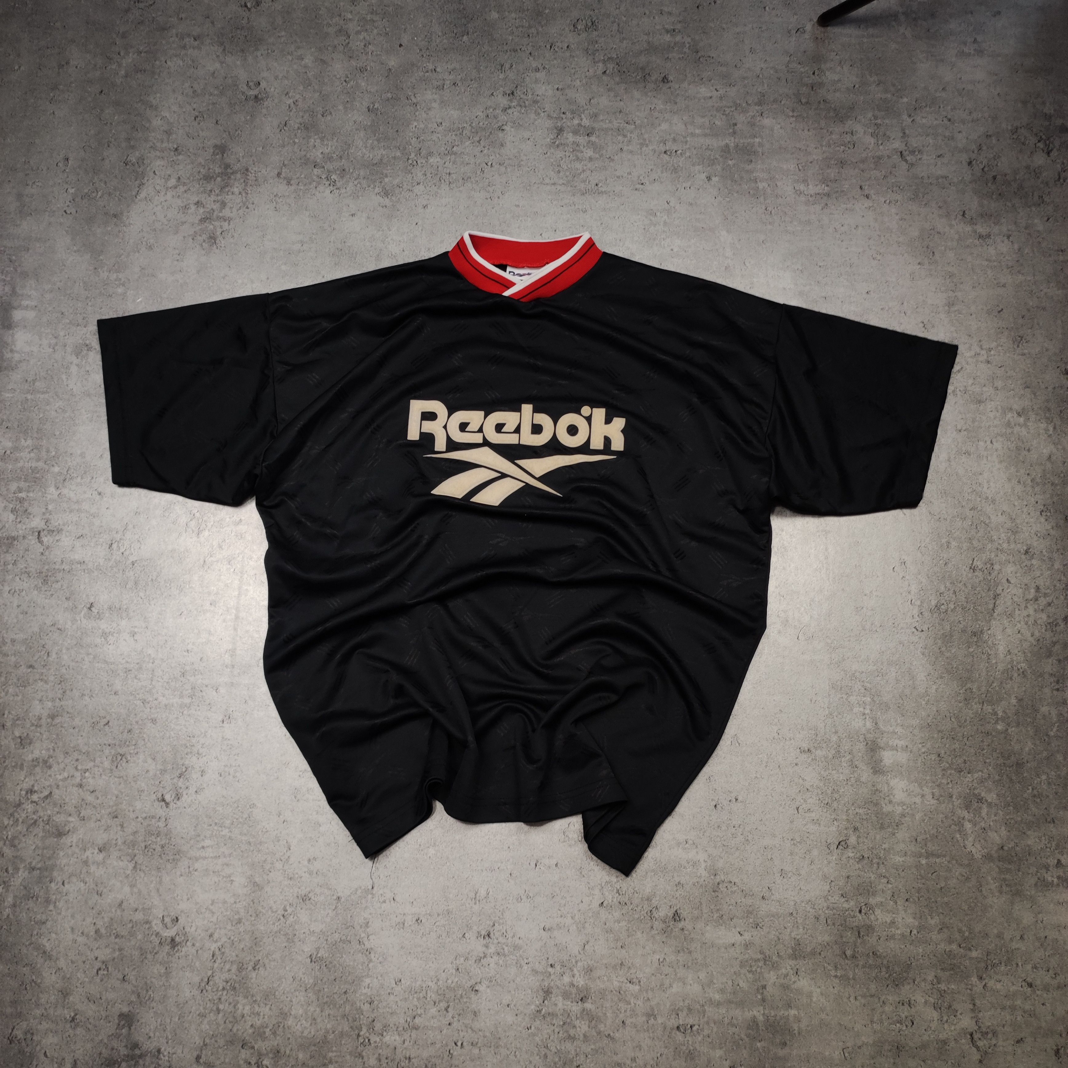 Reebok × Vintage RARE 90s Football Soccer Core Reebok Black Logo Jersey ...