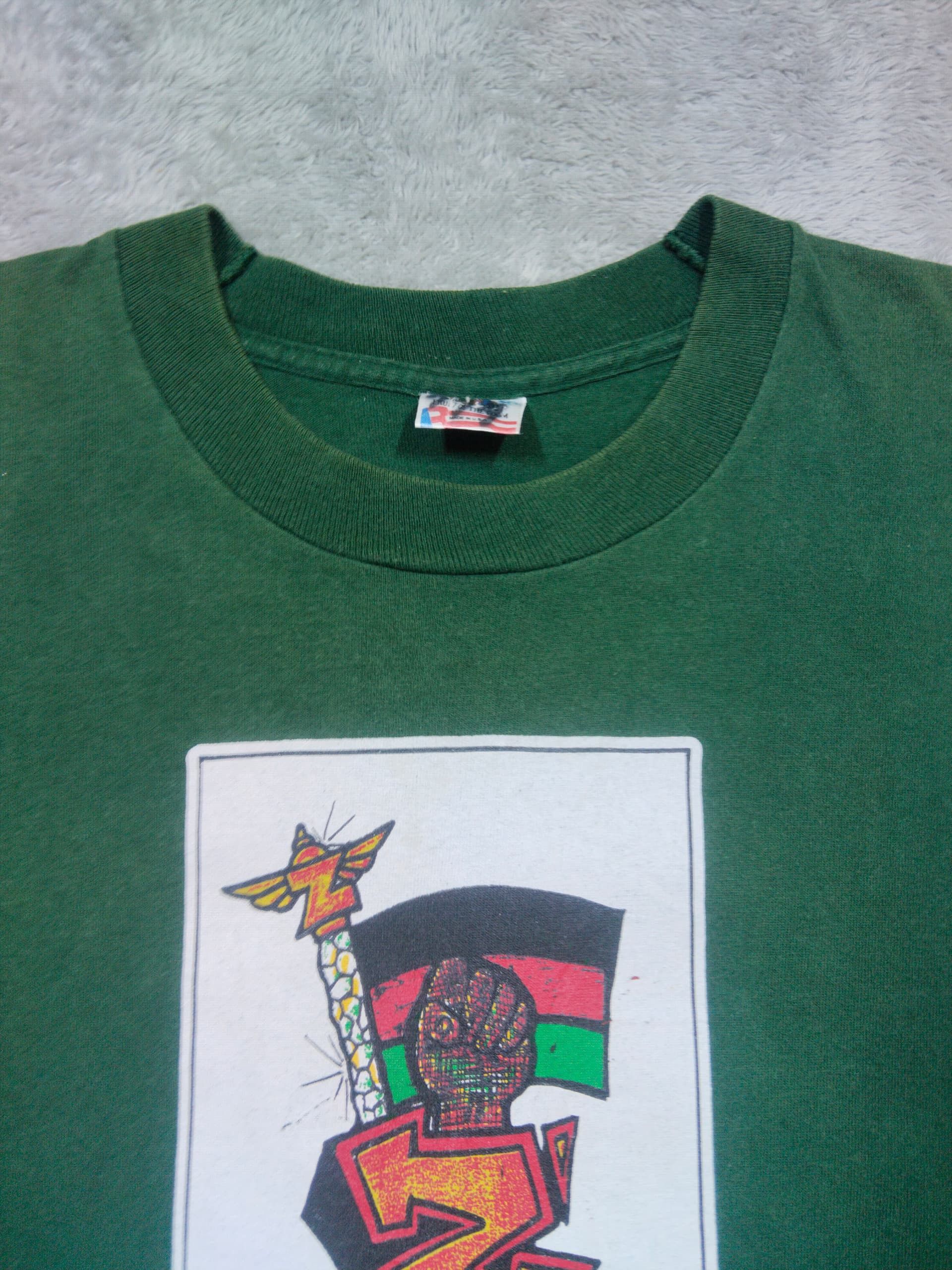 Fruit Of The Loom × Rap Tees × Vintage VINTAGE UNIVERSAL ZULU NATION HIP HOP 4EVER GREEN T SHIRT Size US XL / EU 56 / 4 - 7 Thumbnail
