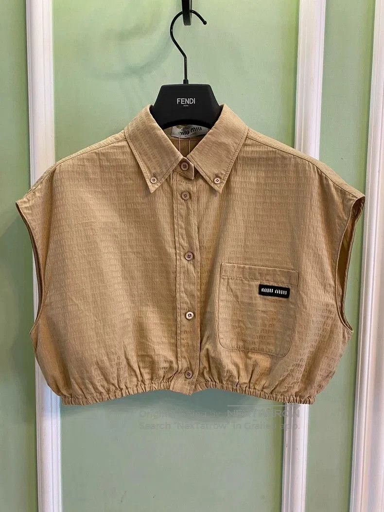 Miu Miu MiuMiu Sleeveless Logo Print Shirt. Size US M / EU 48-50 / 2 - 1 Thumbnail