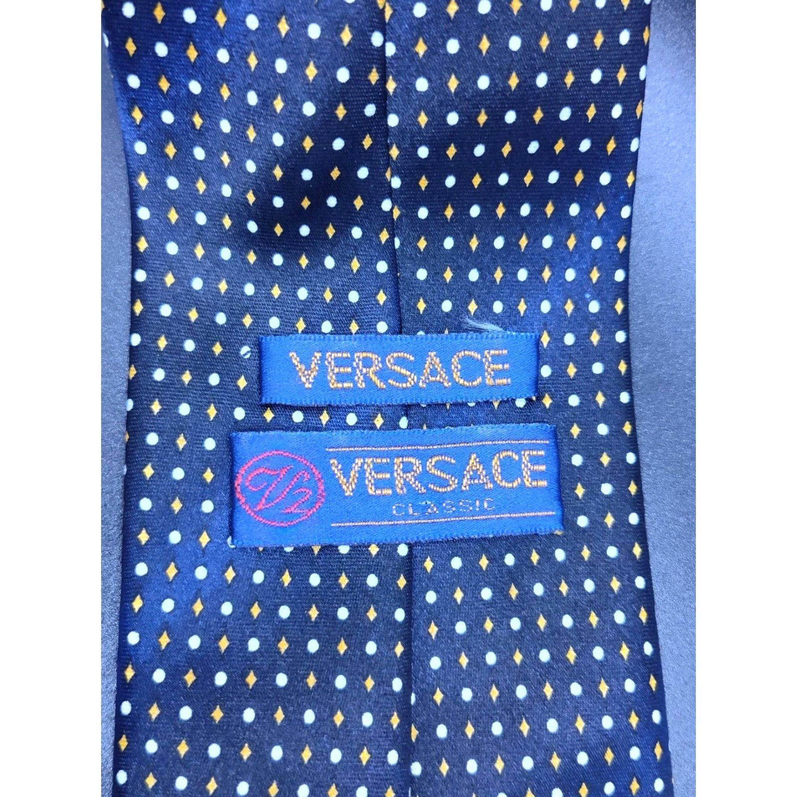 Versace VINTAGE Gianni Versace Men’s Silk Neck Tie Black Diamond Dots Wedding Classic 59.5" Size ONE SIZE - 6 Thumbnail