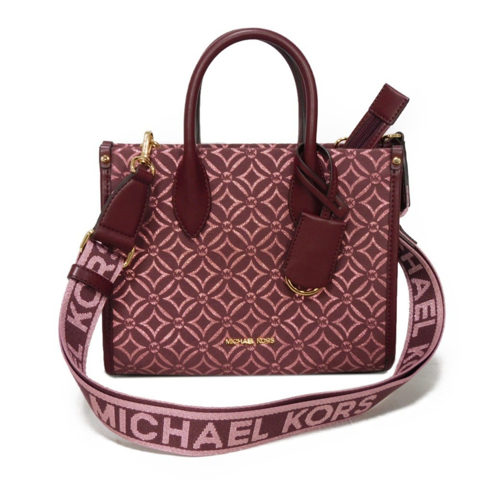 Michael Kors Handbag Mirella Jacquard Small Mk Shoulder Bag Metal Oxblood 35F4G7Zc5J Women's Bags