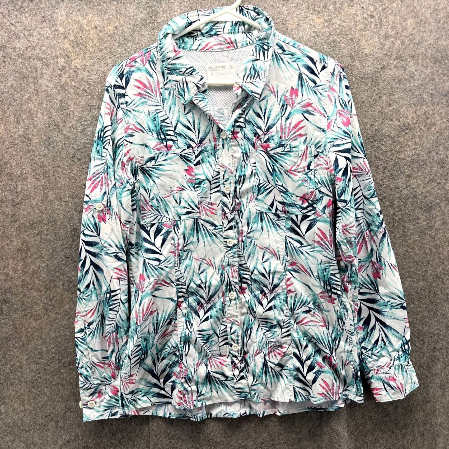 Vintage Reel Legends Shirt Womens Small Blue Button Down Stretch Knit Floral Button-Up Size S / US 4 / IT 40 - 2 Thumbnail