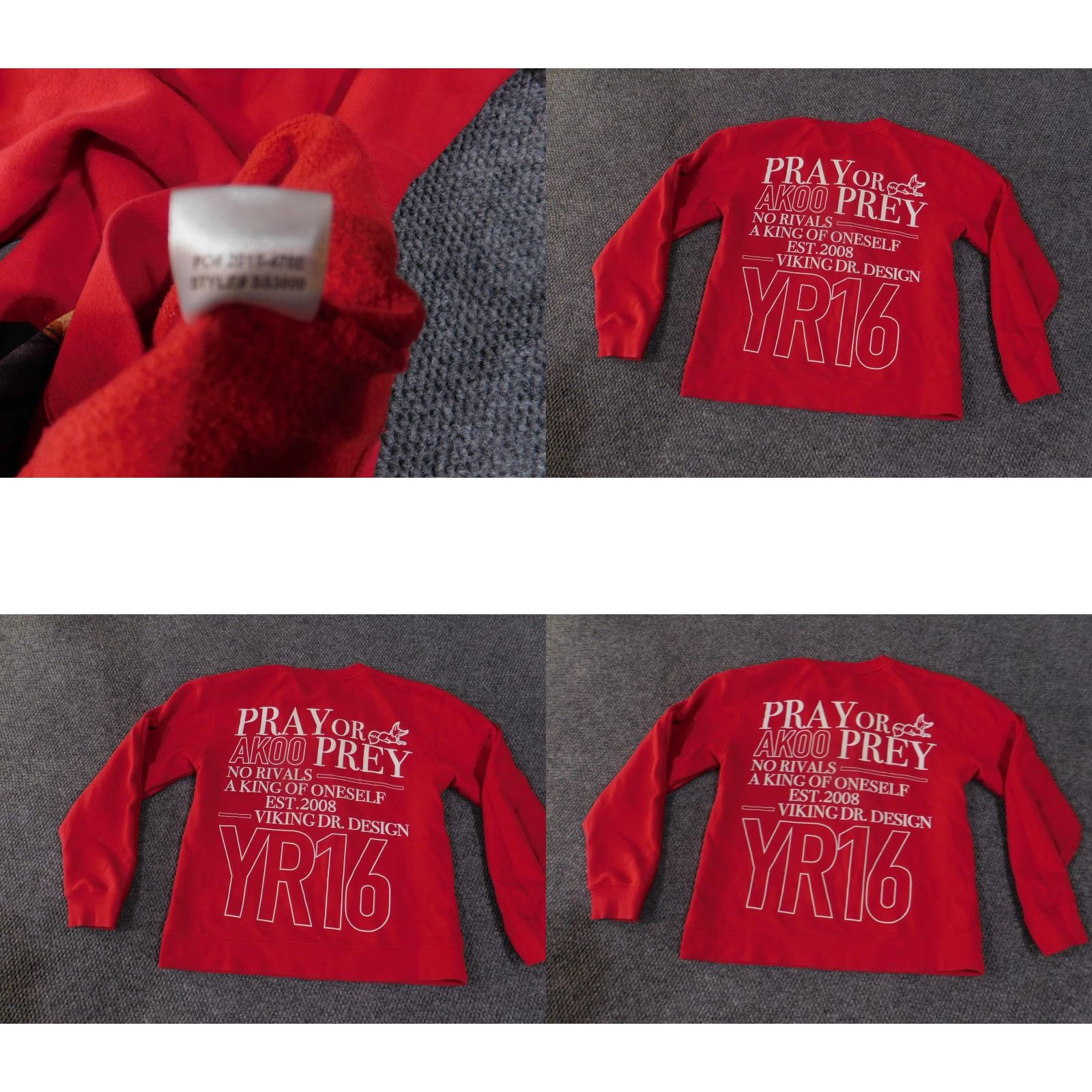 Vintage VINTAGE AKOO Mens Medium Red Manasseh Crewneck Graphic Pullover Pray or Prey YR16 Pullover Crew Neck Size US M / EU 48-50 / 2 - 8 Thumbnail