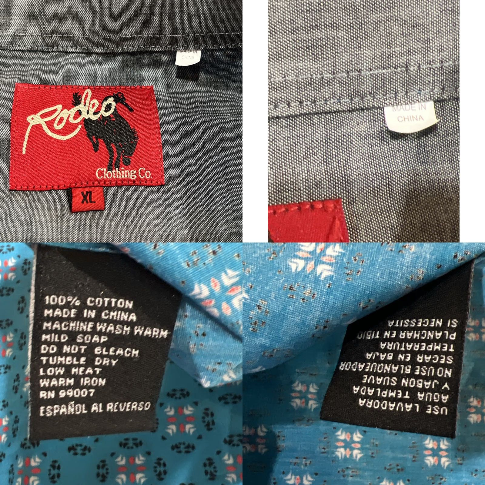 Vintage Rodeo Western Pearl Snap Shirt Men XL Long Sleeve Blue Geometric Cotton Cowboy Size US XL / EU 56 / 4 - 9 Thumbnail