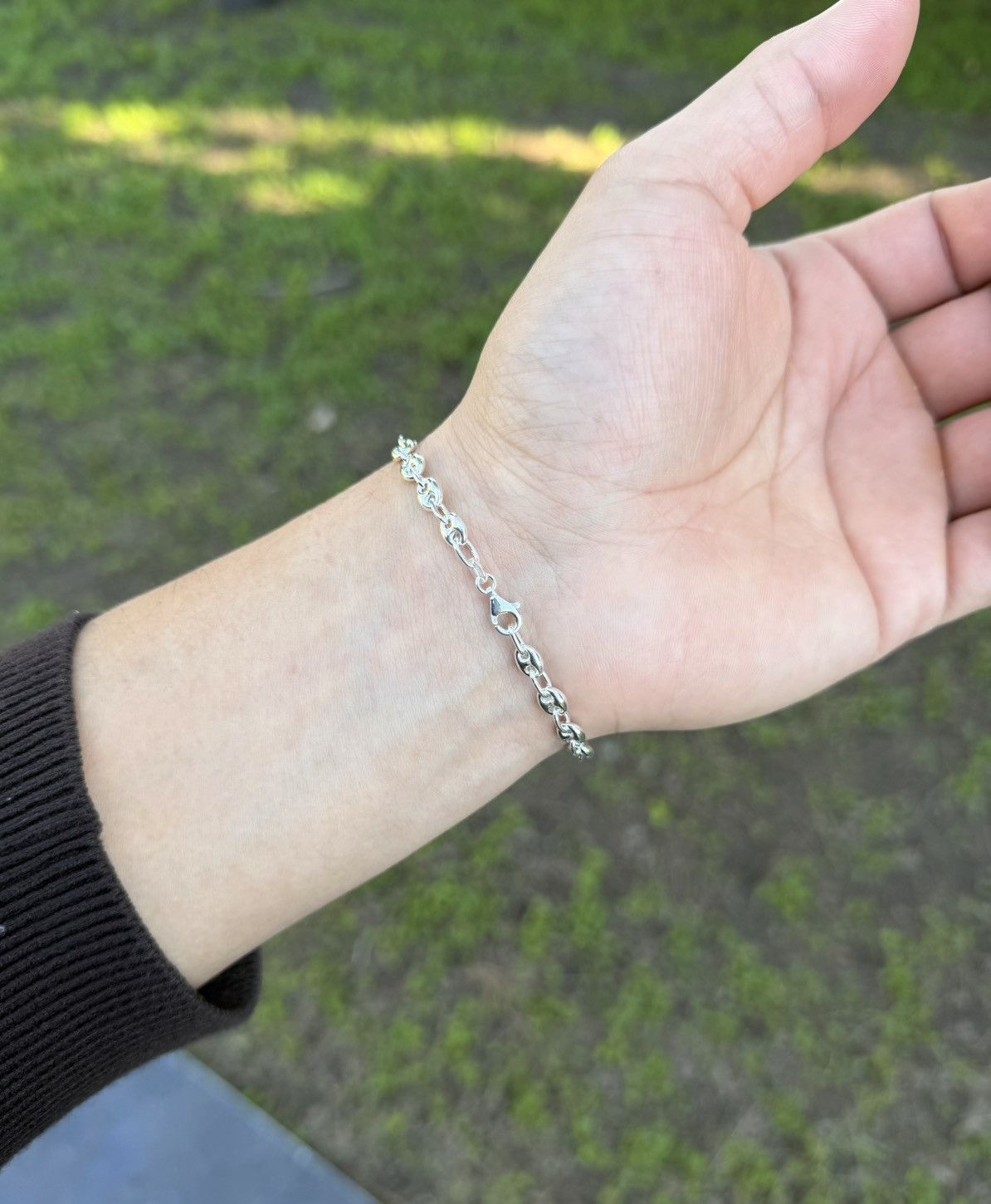 Sterling Silver Silver puffed mariner chain bracelet 7” Size ONE SIZE - 7 Thumbnail
