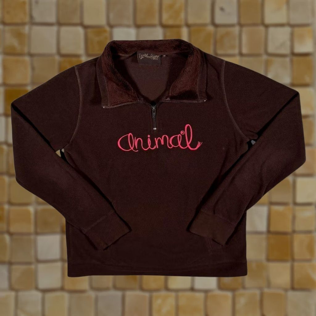 Vintage Animal Embroidered Brown Fleece 1/4 Zip Lightweight Sweatshirt Women's UK 12 Size XL / US 12-14 / IT 48-50 - 1 Thumbnail