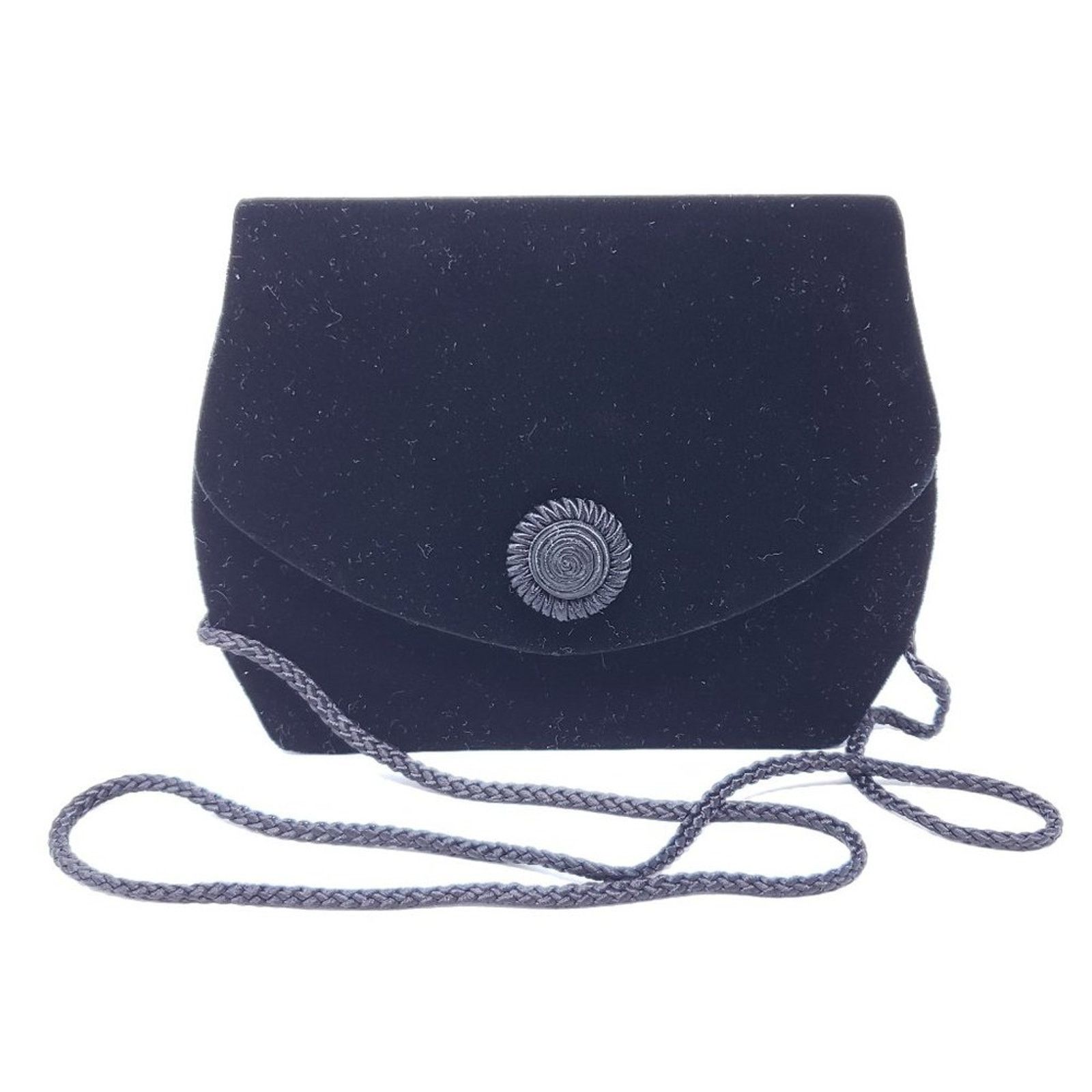 Vintage Solid Black Velvet Evening Crossbody Snap-Button Bag Purse, Women's