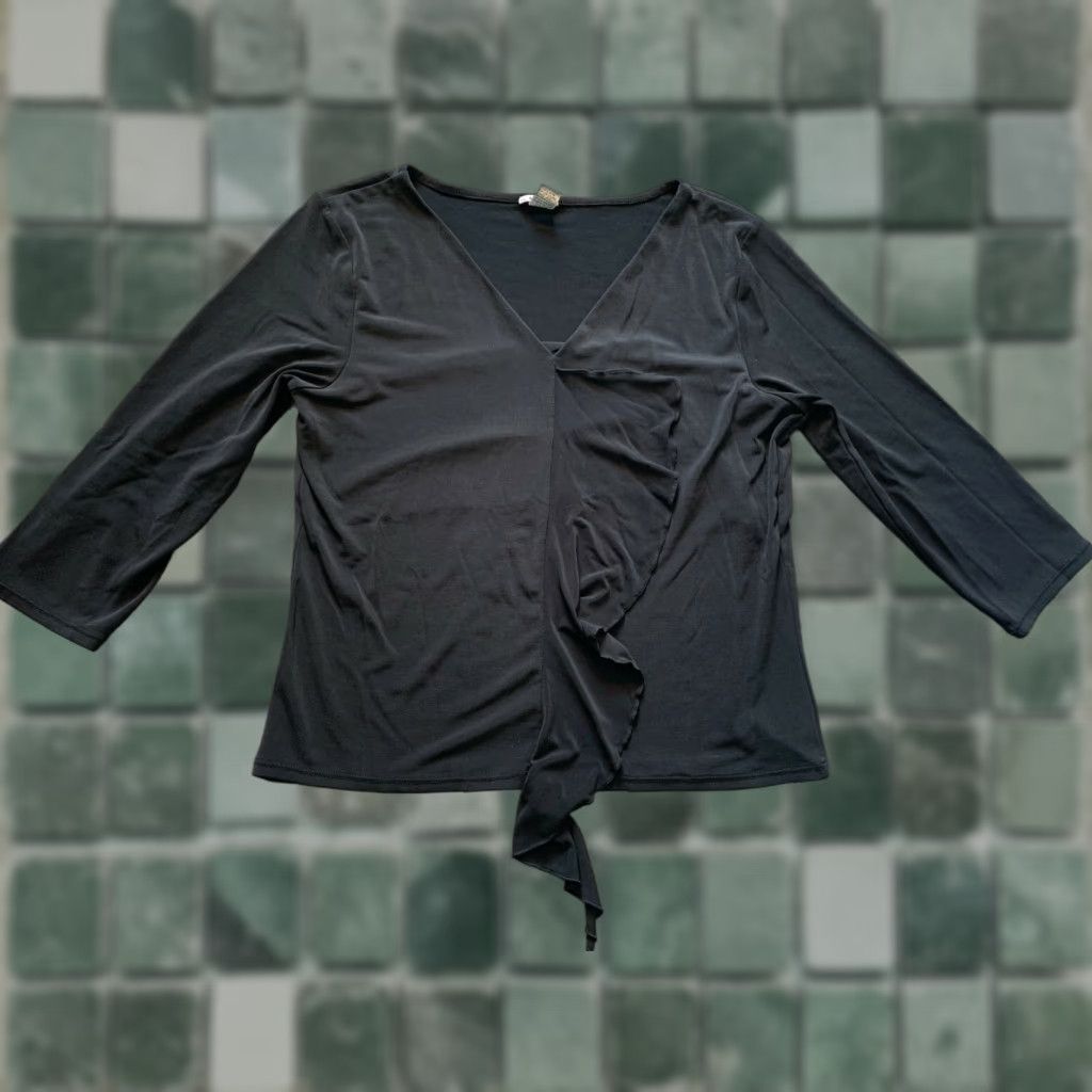 Vintage Evelyn Womens M 3/4 Sleeve Shirt Black Lightweight Blouse Medium Women's Size M / US 6-8 / IT 42-44 - 1 Thumbnail