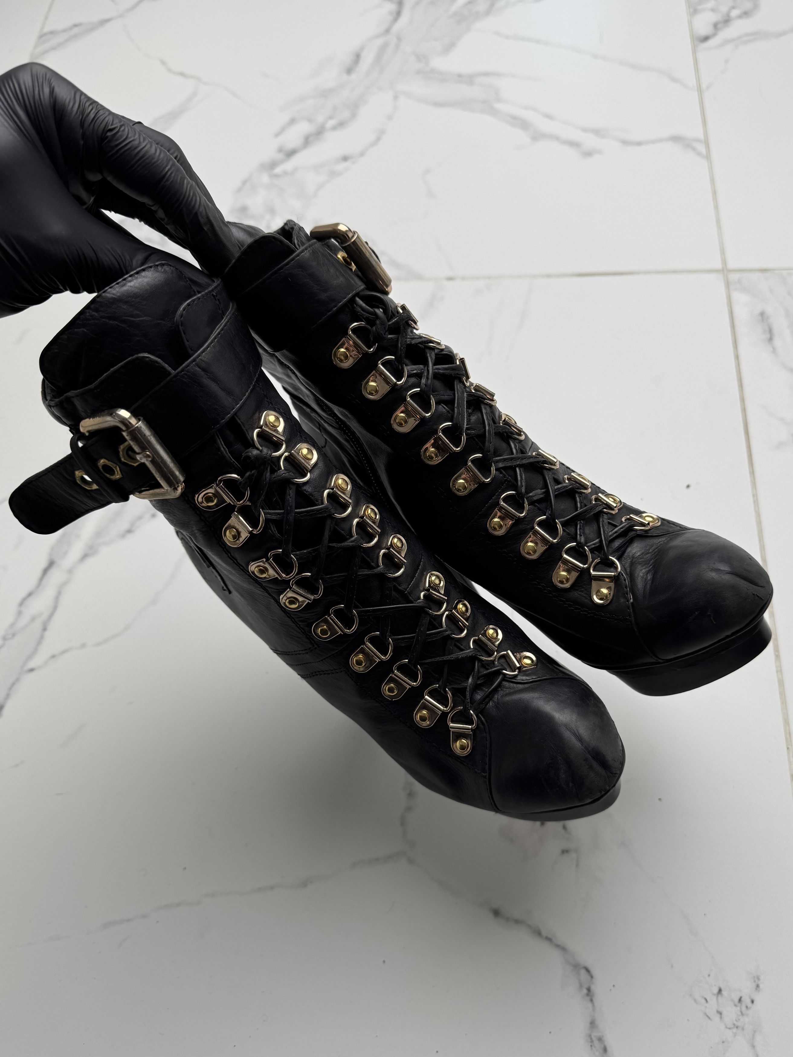 Other Vintage Platform Lace Up Ankle Stiletto Heel Buckle Booties Size US 9 / IT 39 - 6 Thumbnail