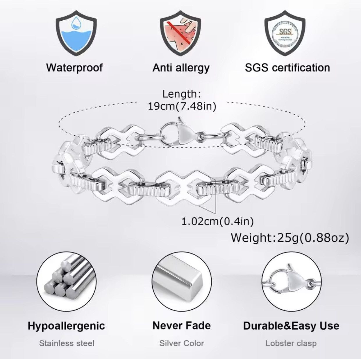 Jewelry Waterproof 8 Shape Chain Link Wristband Size ONE SIZE - 5 Thumbnail