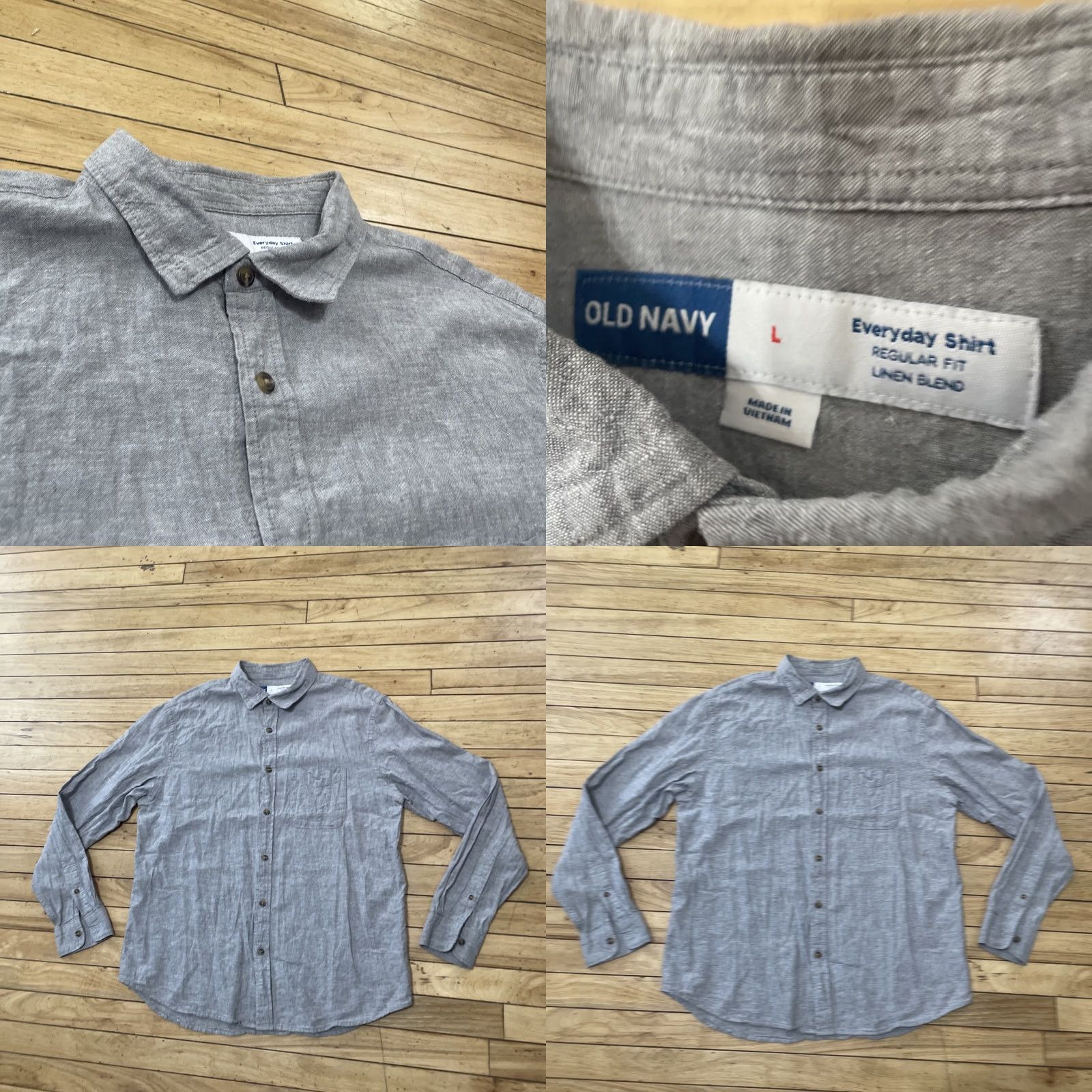Old Navy VINTAGE OLD NAVY Button Shirt Men L Linen Everyday Shirt Light Gray Nautical Preppy 44" Mens Regular Long Sleeve Collared Shirt Size US L / EU 52-54 / 3 - 9 Thumbnail